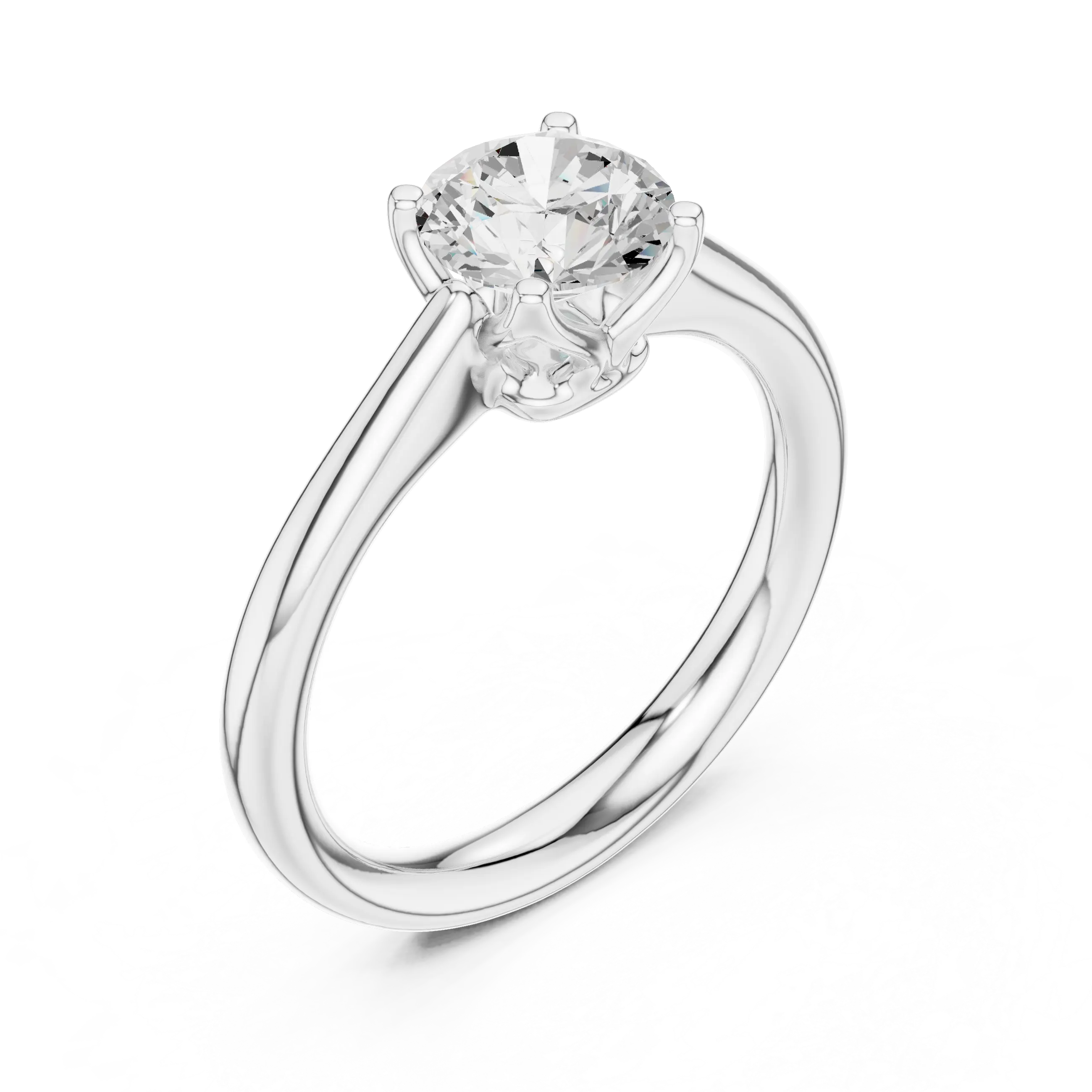 14K White Gold Six Prong Round Brilliant Cut Minimalist Promise Ring