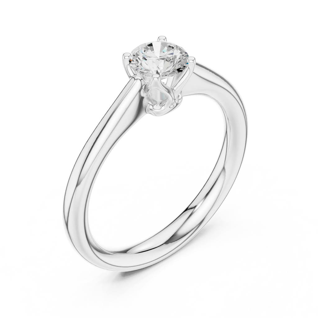 14K White Solid Gold 6-Prong Round Cut Solitaire Moissanite Engagement Ring