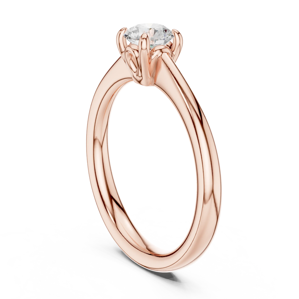 14K Yellow Gold Round Brilliant Sculptural Petal Diamond Engagement Ring