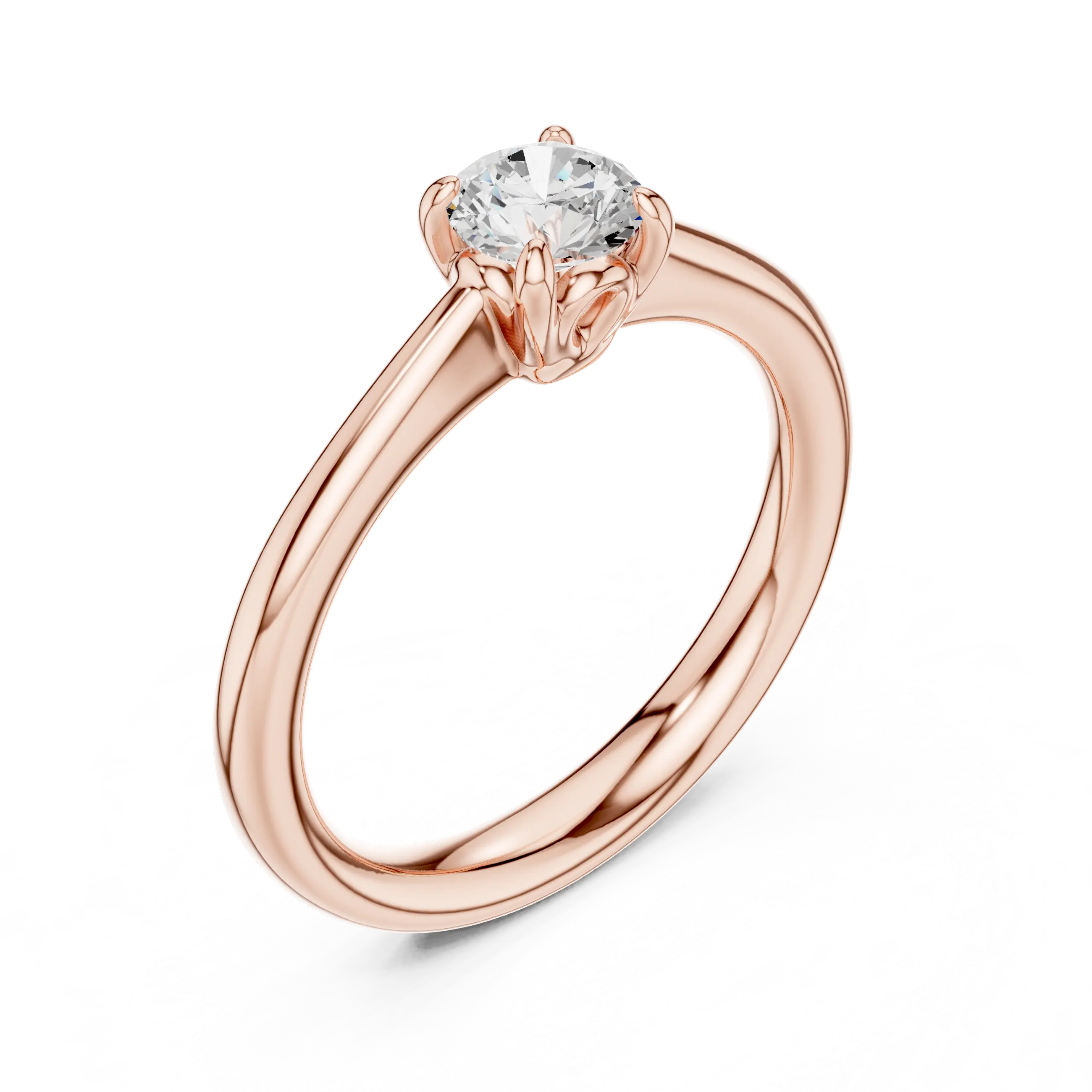14K Yellow Gold Round Brilliant Sculptural Petal Diamond Engagement Ring
