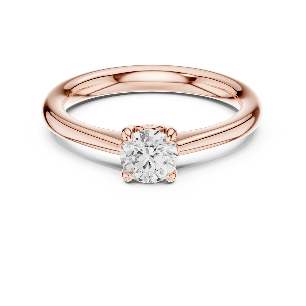 14K Yellow Gold Round Brilliant Sculptural Petal Diamond Engagement Ring