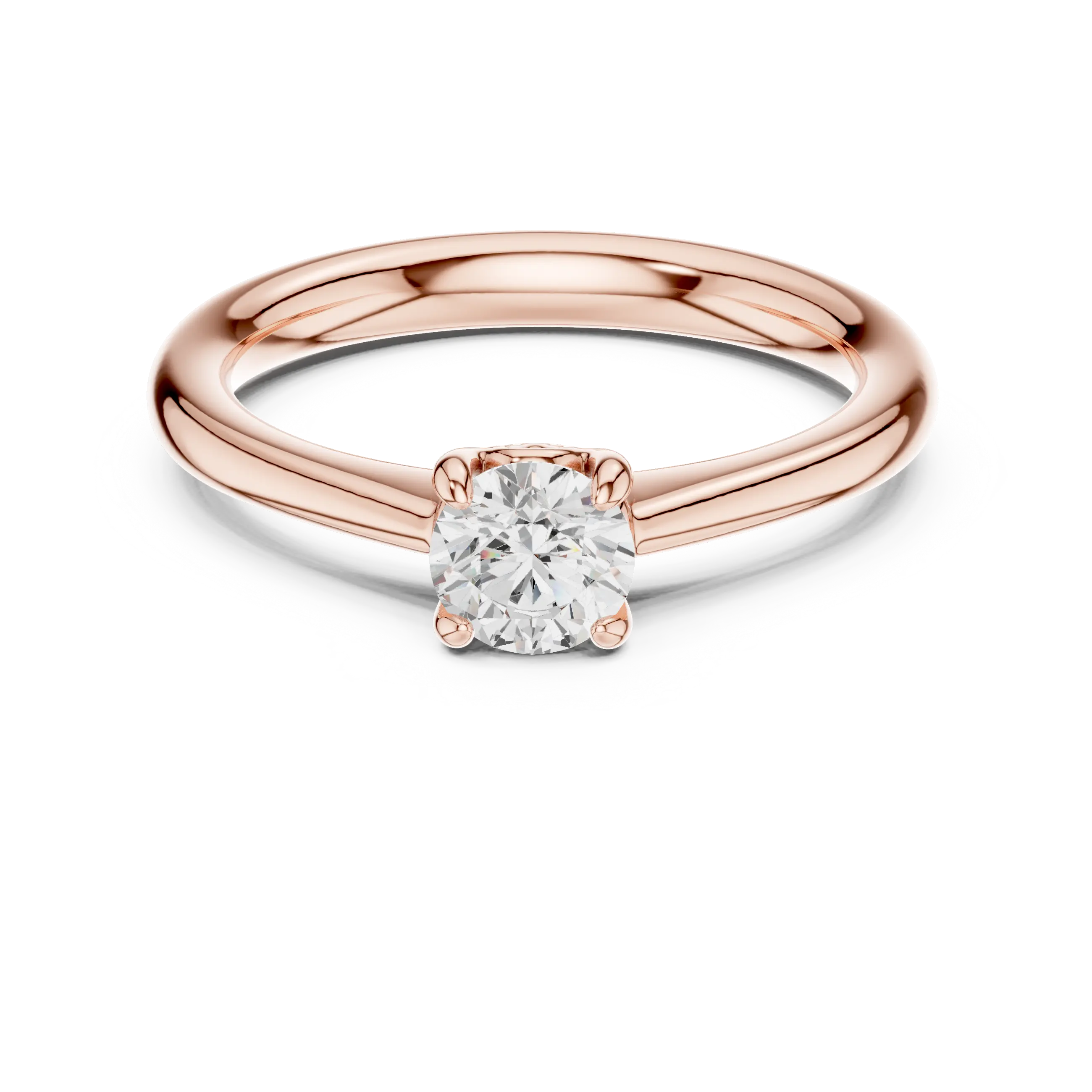 14K Yellow Gold Round Brilliant Sculptural Petal Diamond Engagement Ring
