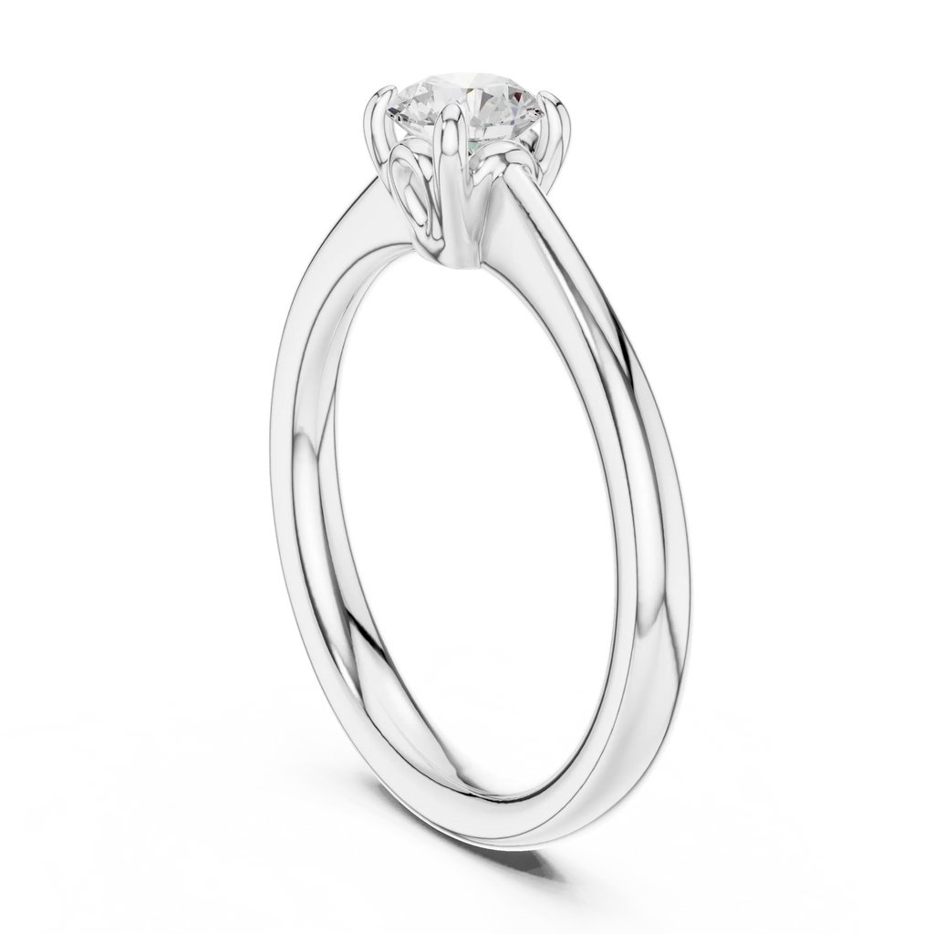 14K Yellow Gold Round Brilliant Sculptural Petal Diamond Engagement Ring