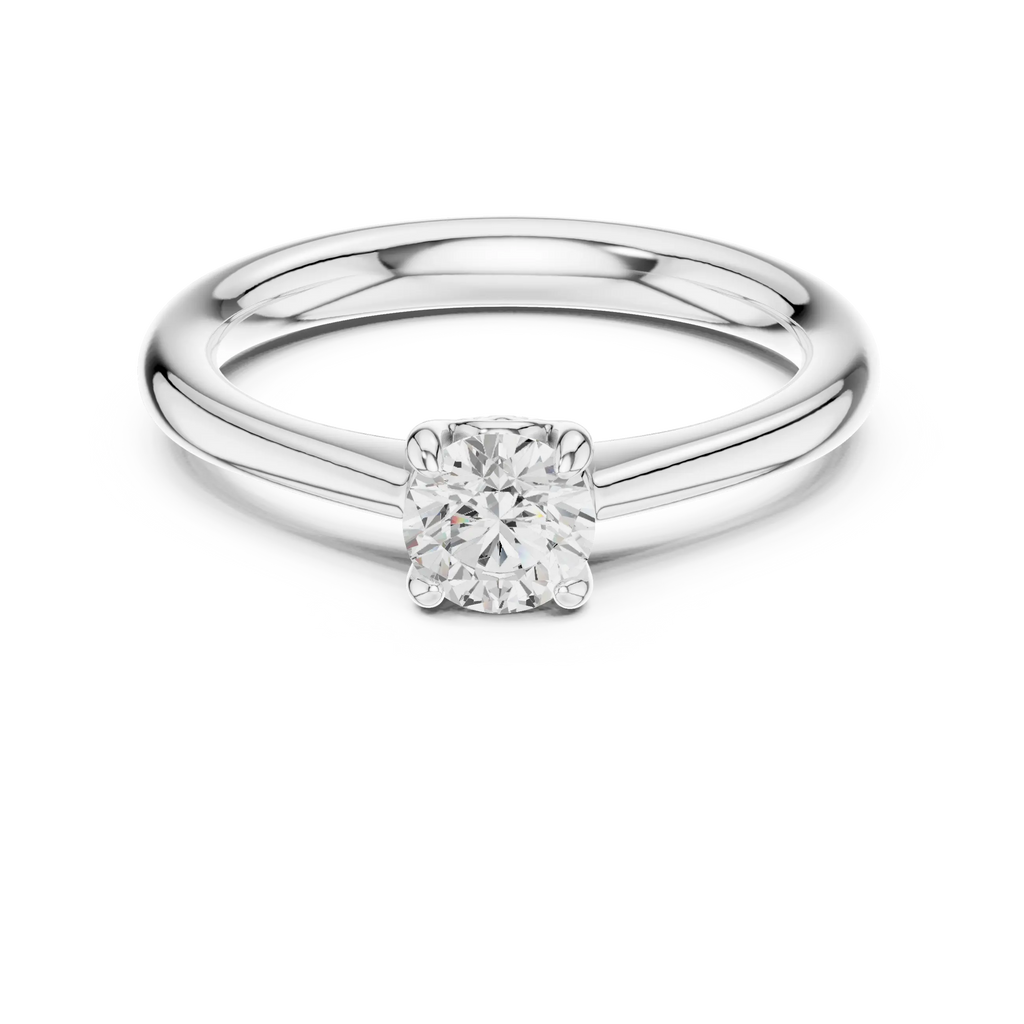 14K Yellow Gold Round Brilliant Sculptural Petal Diamond Engagement Ring