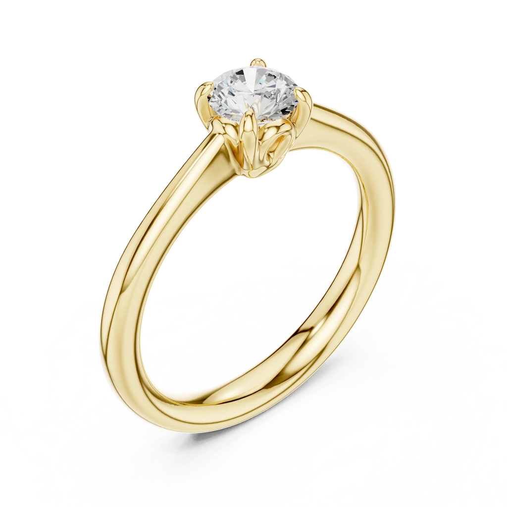 14K Yellow Gold Round Brilliant Sculptural Petal Diamond Engagement Ring