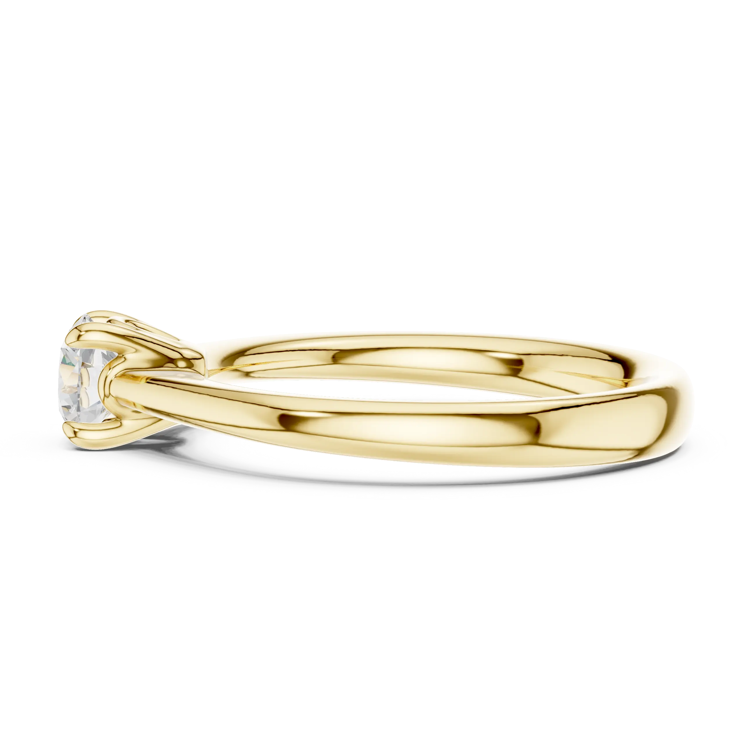 14K Yellow Gold Round Brilliant Sculptural Petal Diamond Engagement Ring