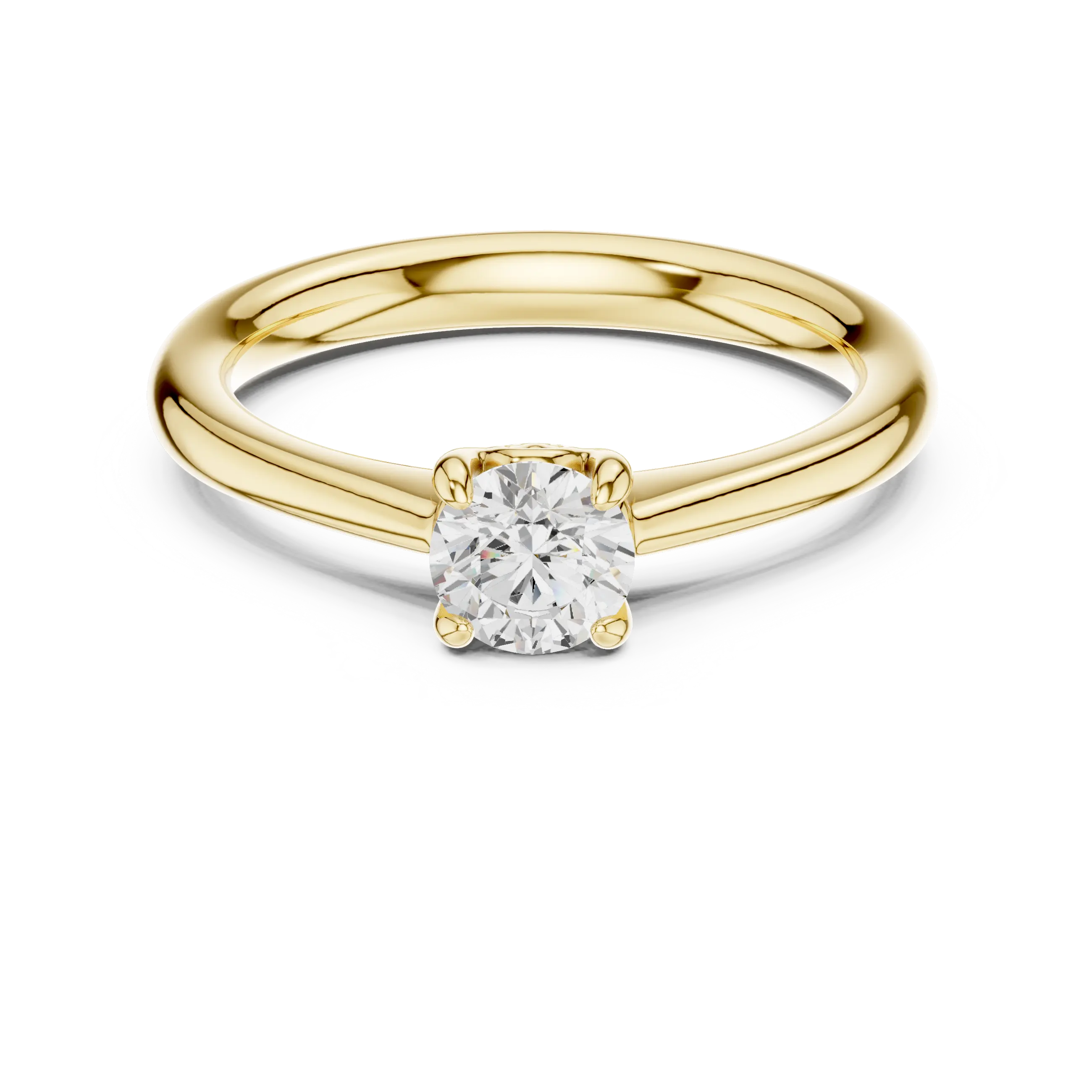 14K Yellow Gold Round Brilliant Sculptural Petal Diamond Engagement Ring