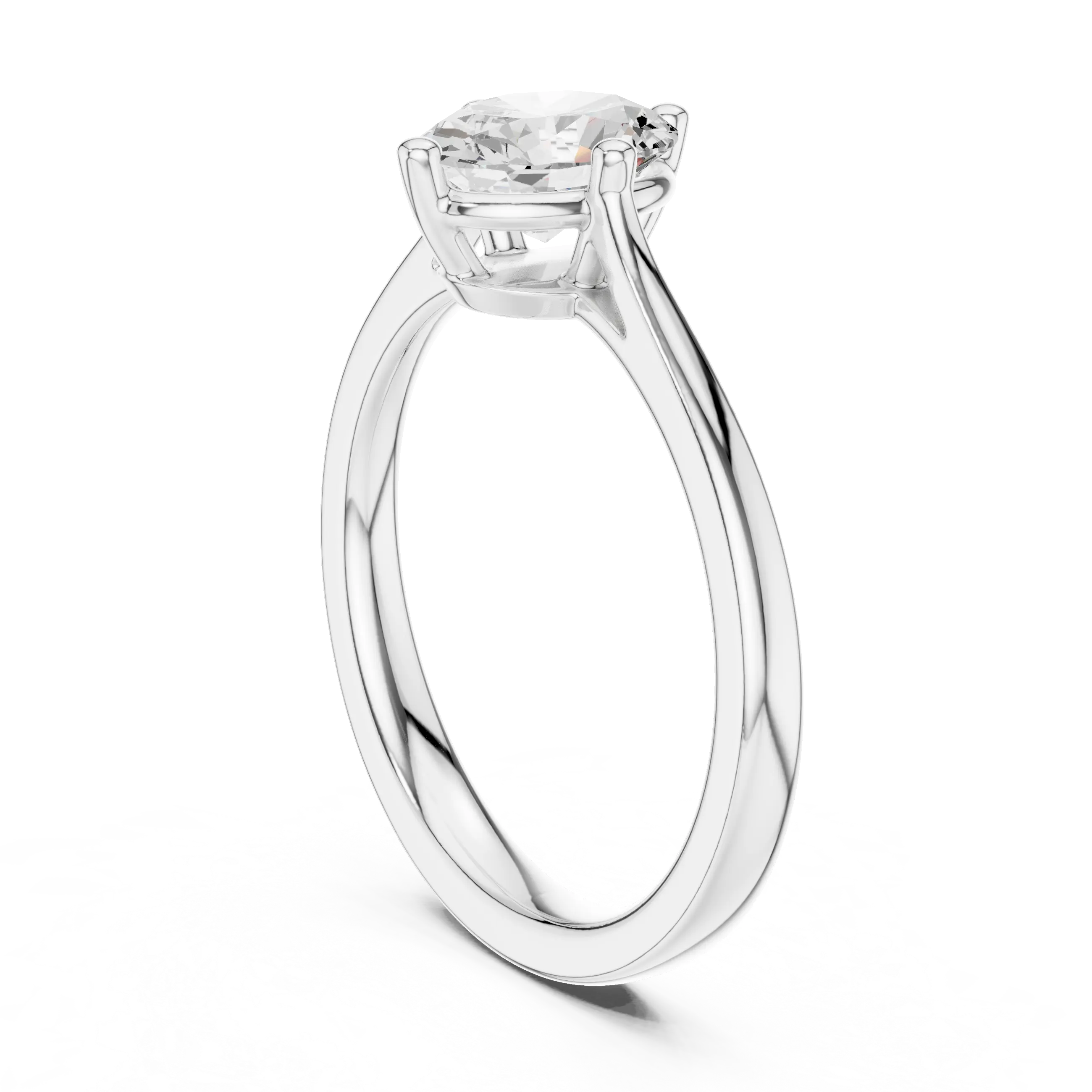18K White Gold Oval Brilliant Compass Solitaire Diamond Engagement Ring