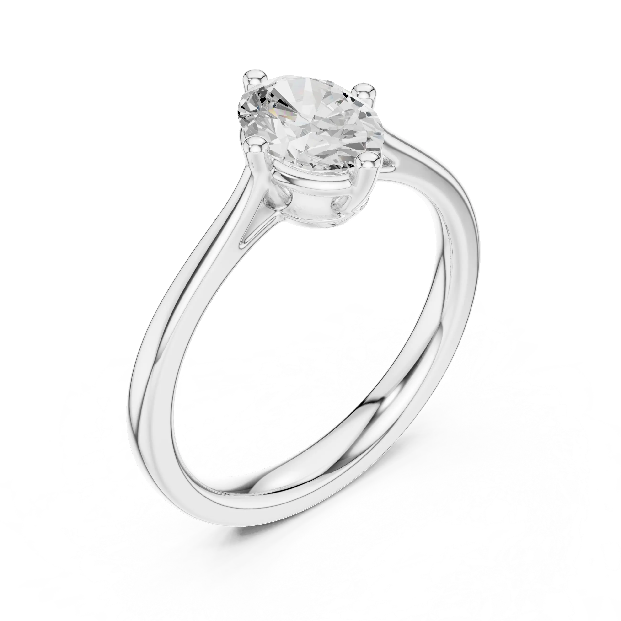 18K White Gold Oval Brilliant Compass Solitaire Diamond Engagement Ring