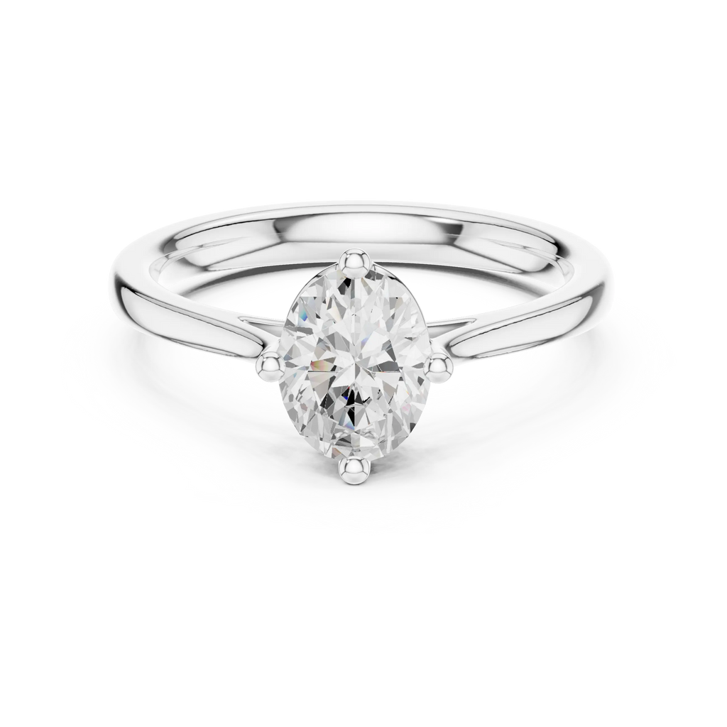 18K White Gold Oval Brilliant Compass Solitaire Diamond Engagement Ring