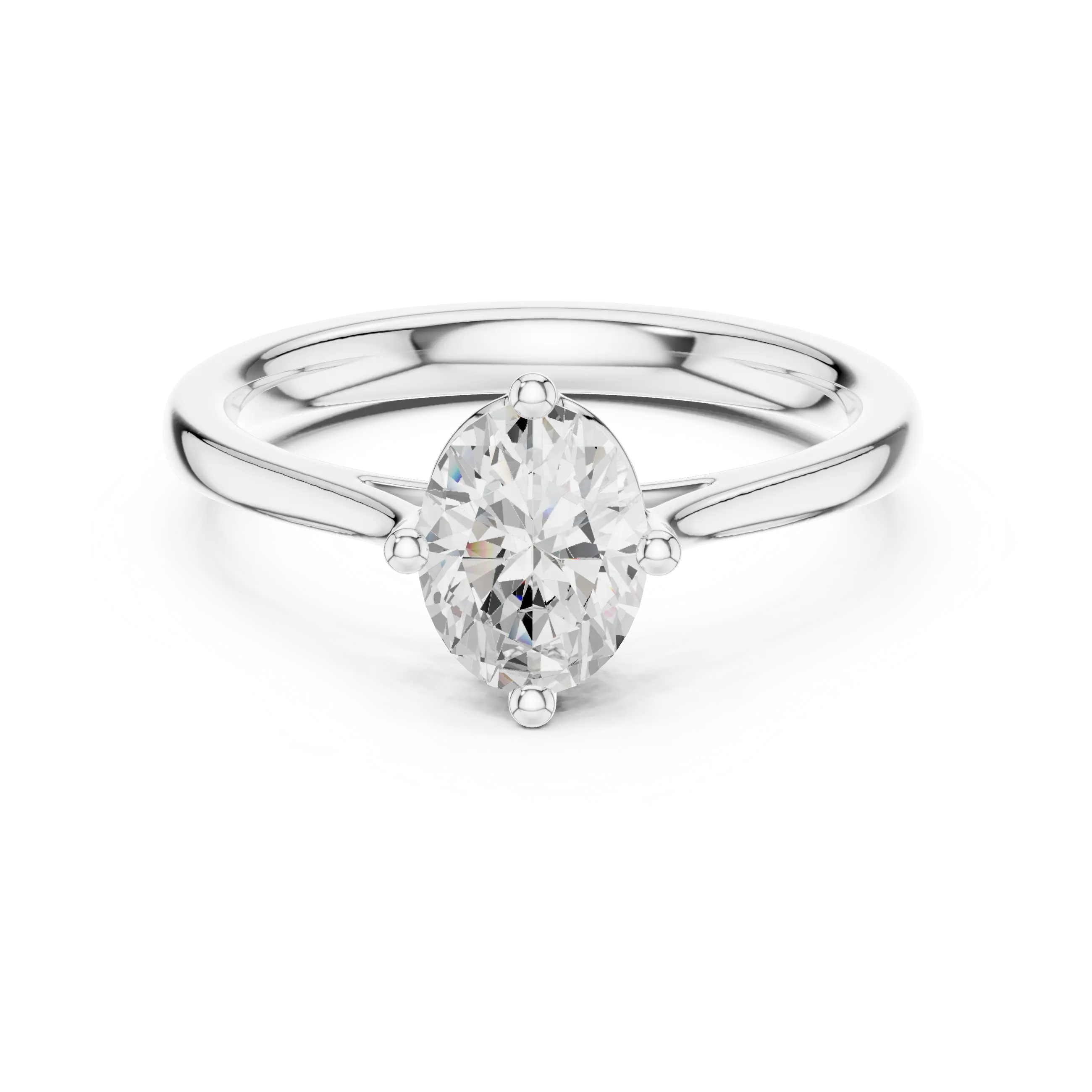 18K White Gold Oval Brilliant Compass Solitaire Diamond Engagement Ring