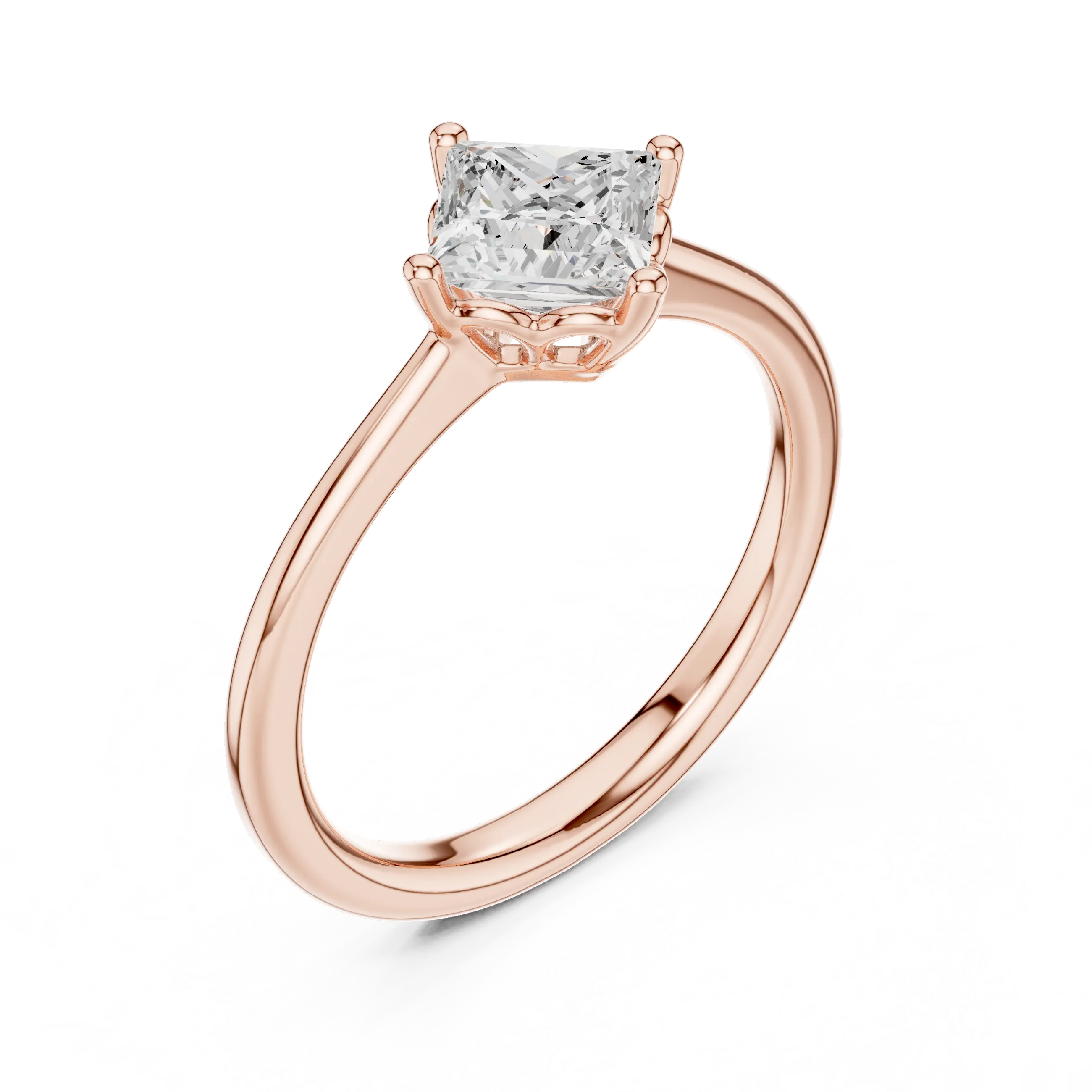 10K Yellow Gold Princess Cut Scalloped Solitaire Diamond Engagement Ring