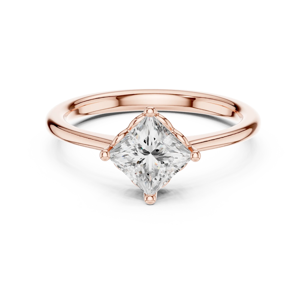 10K Yellow Gold Princess Cut Scalloped Solitaire Diamond Engagement Ring