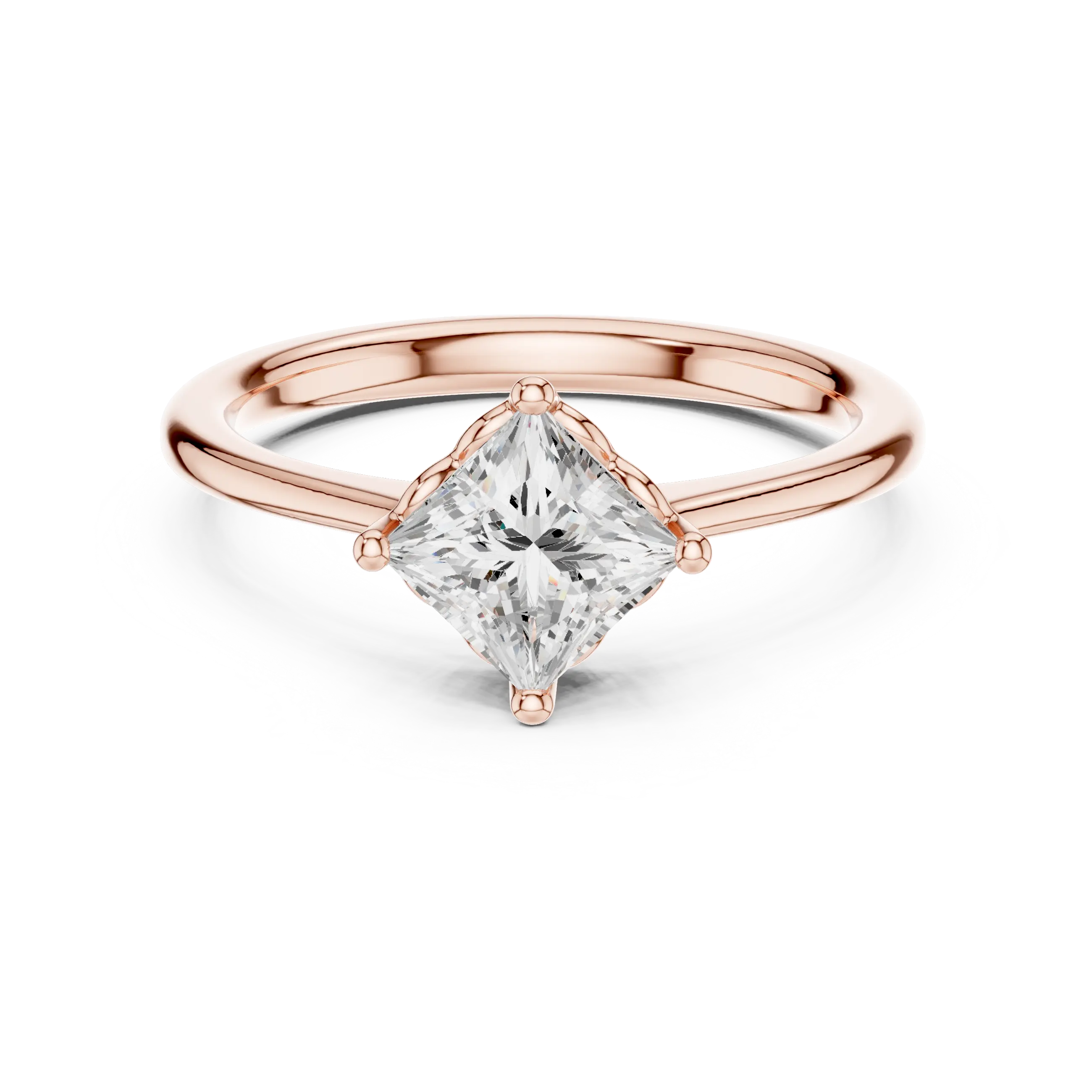 10K Yellow Gold Princess Cut Scalloped Solitaire Diamond Engagement Ring