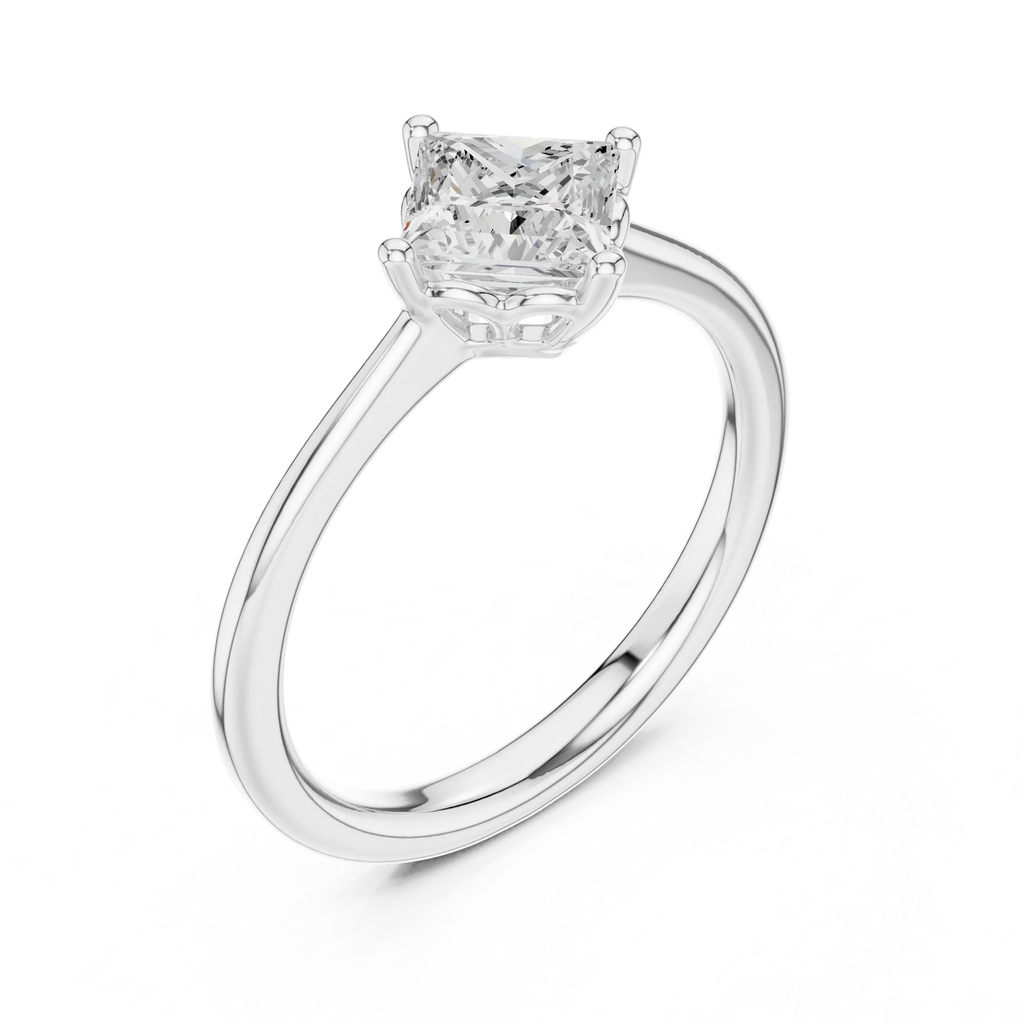 10K Yellow Gold Princess Cut Scalloped Solitaire Diamond Engagement Ring
