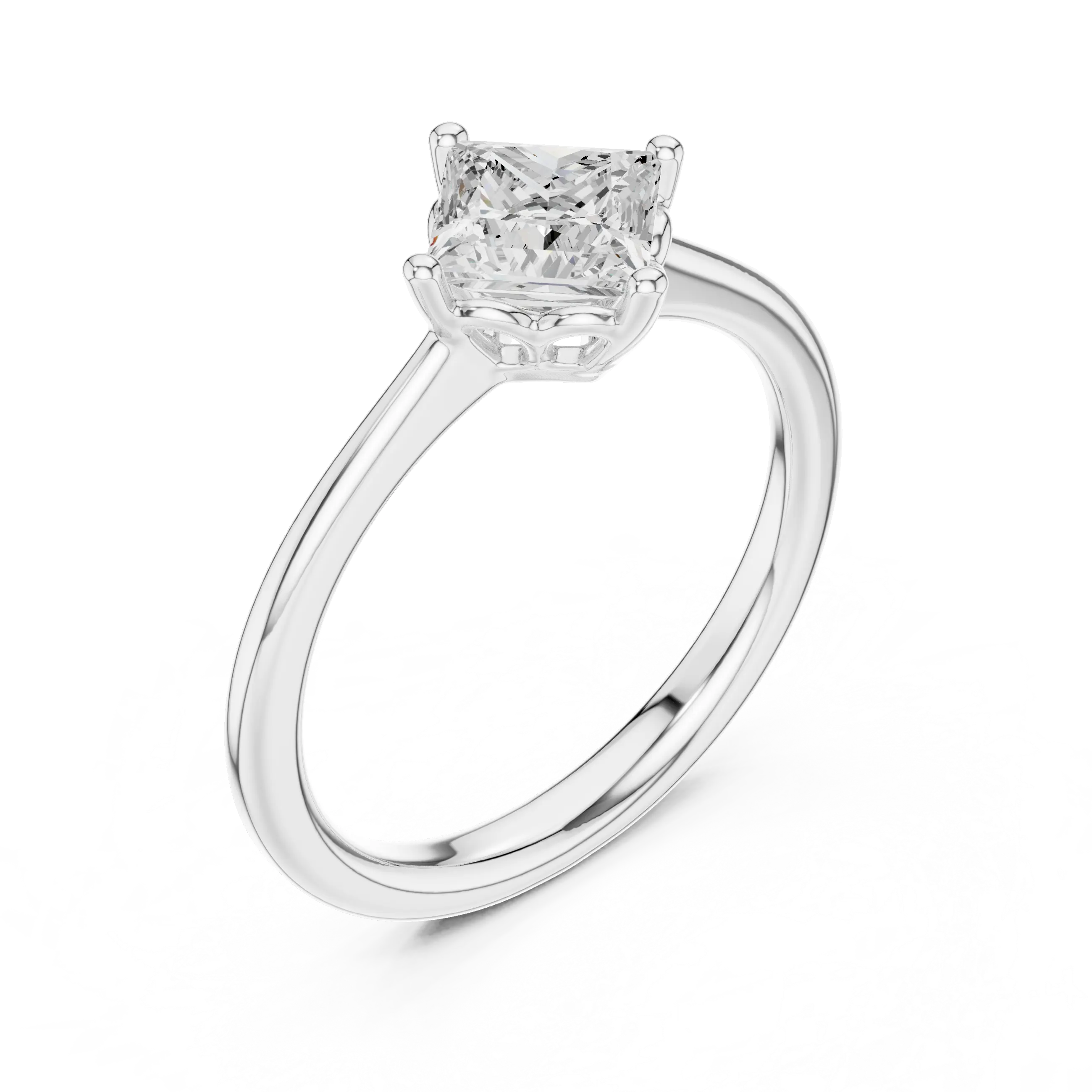 10K Yellow Gold Princess Cut Scalloped Solitaire Diamond Engagement Ring