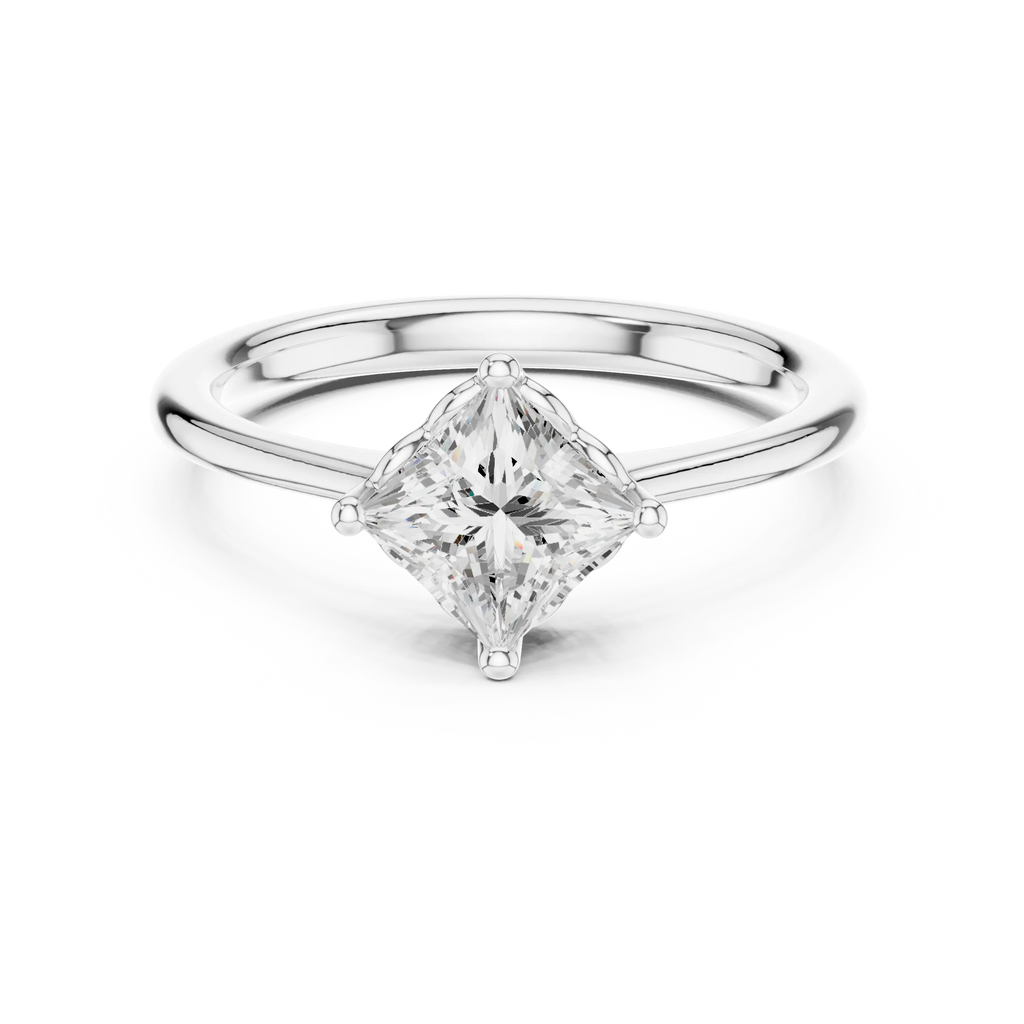10K Yellow Gold Princess Cut Scalloped Solitaire Diamond Engagement Ring