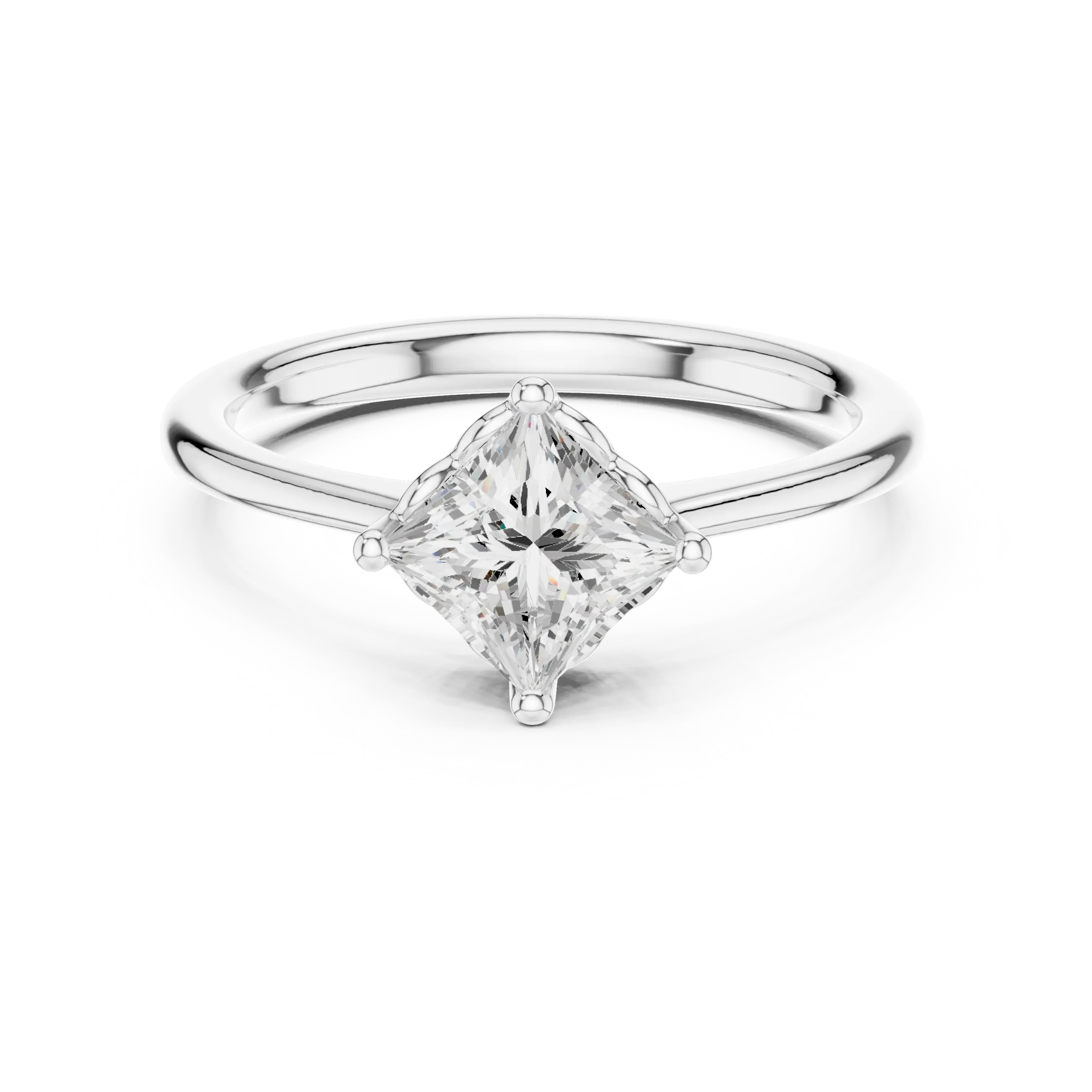 10K Yellow Gold Princess Cut Scalloped Solitaire Diamond Engagement Ring