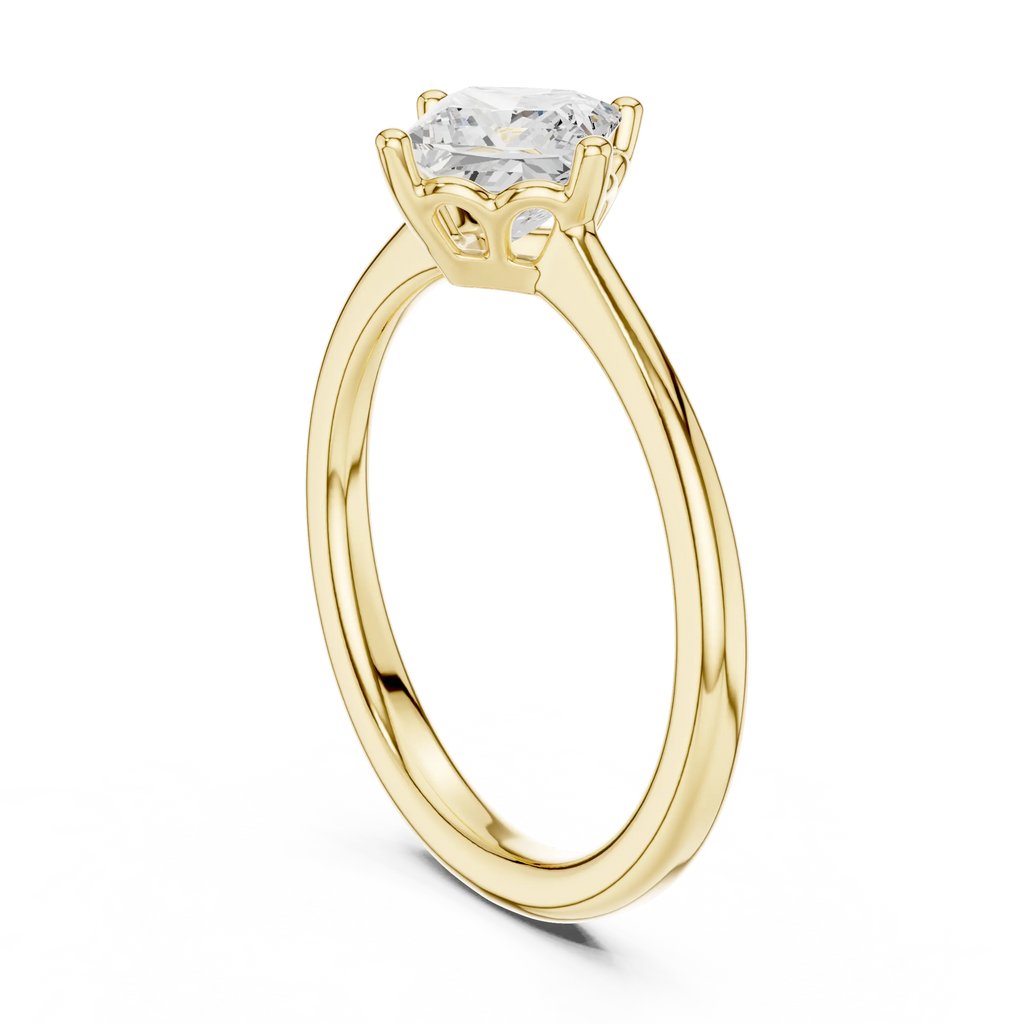 10K Yellow Gold Princess Cut Scalloped Solitaire Diamond Engagement Ring