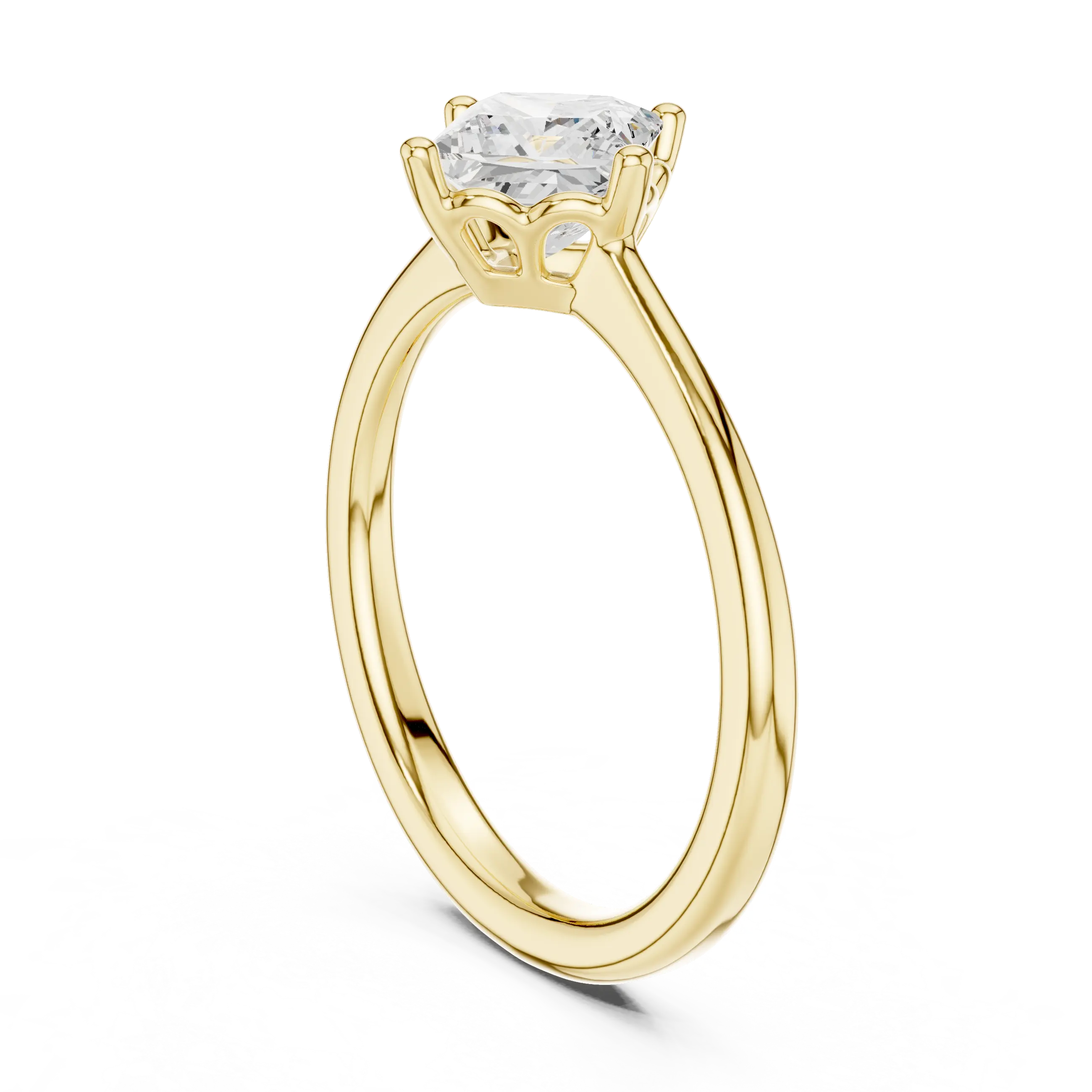 10K Yellow Gold Princess Cut Scalloped Solitaire Diamond Engagement Ring