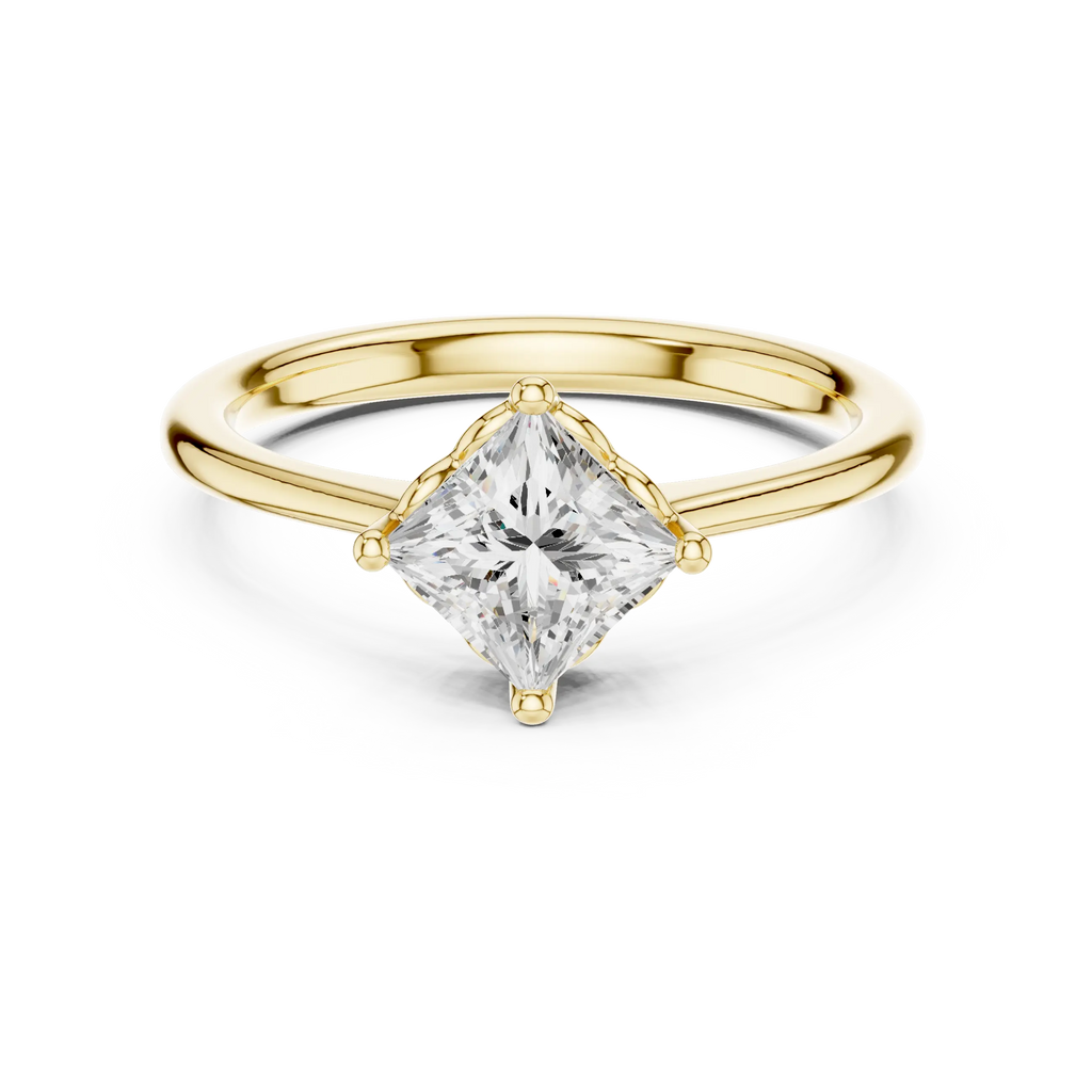 10K Yellow Gold Princess Cut Scalloped Solitaire Diamond Engagement Ring