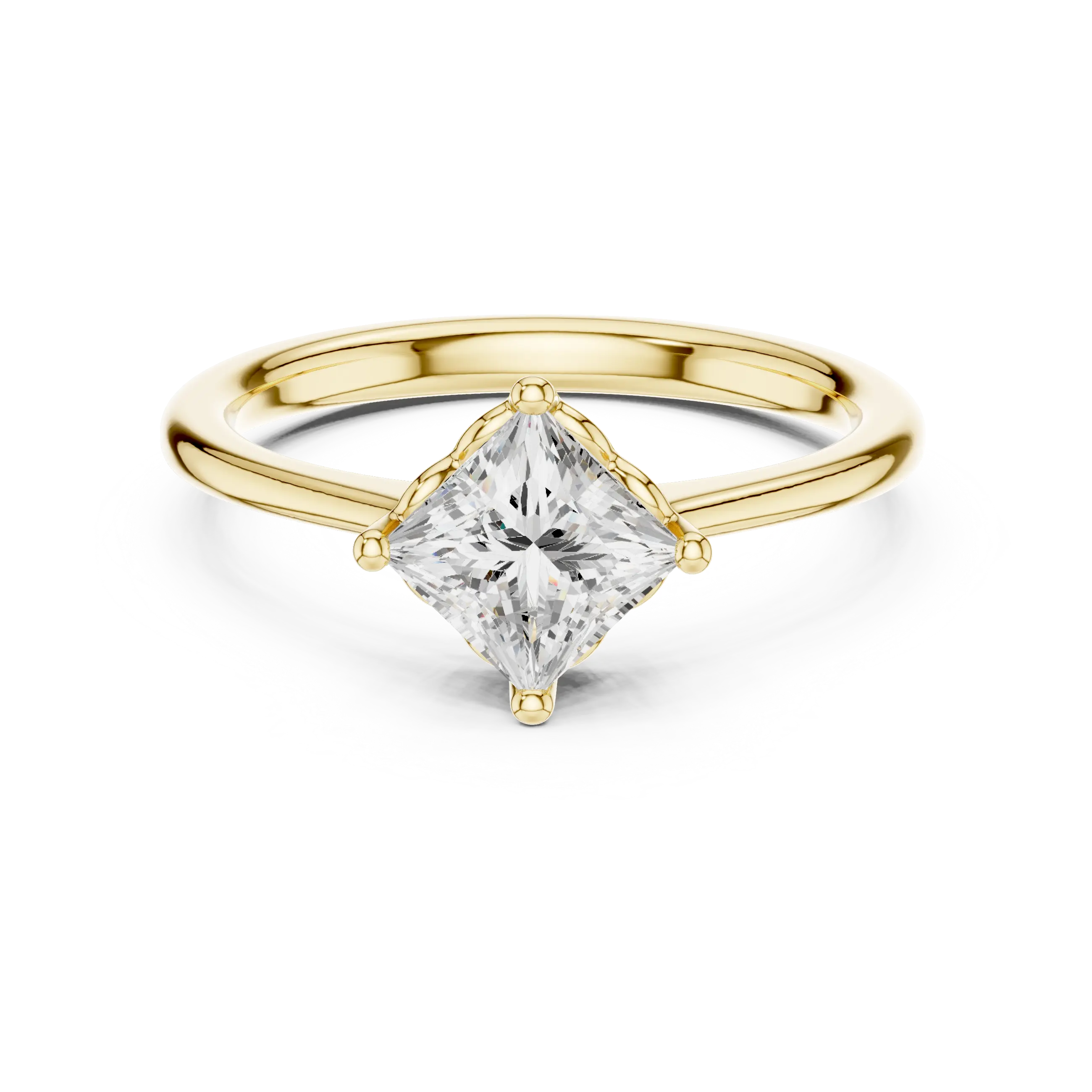 10K Yellow Gold Princess Cut Scalloped Solitaire Diamond Engagement Ring