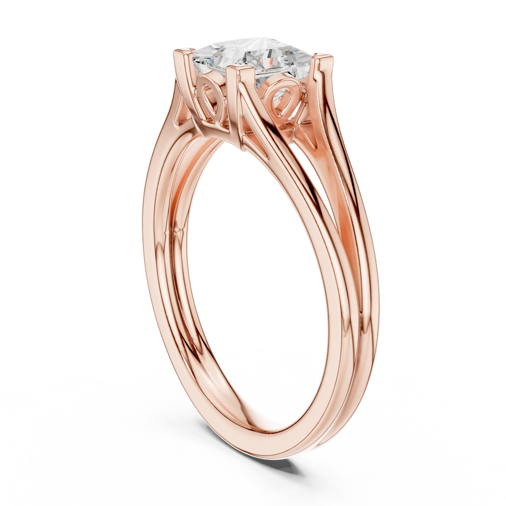 14K Rose Gold Princess Cut Split-Shank Solitaire Diamond Engagement Ring