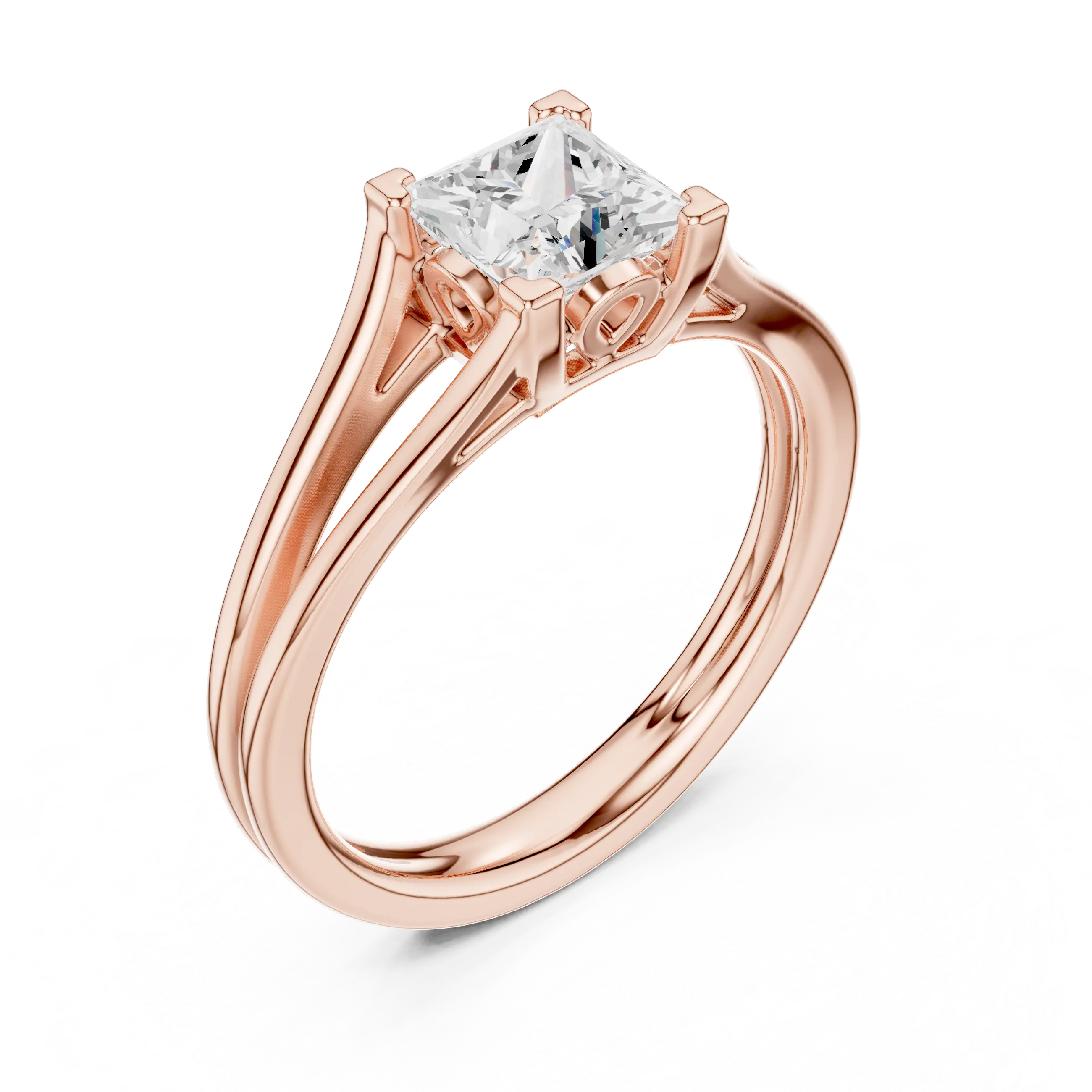 14K Rose Gold Princess Cut Split-Shank Solitaire Diamond Engagement Ring