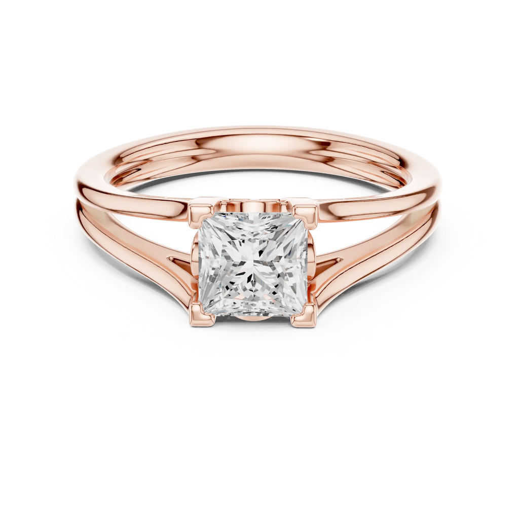 14K Rose Gold Princess Cut Split-Shank Solitaire Diamond Engagement Ring