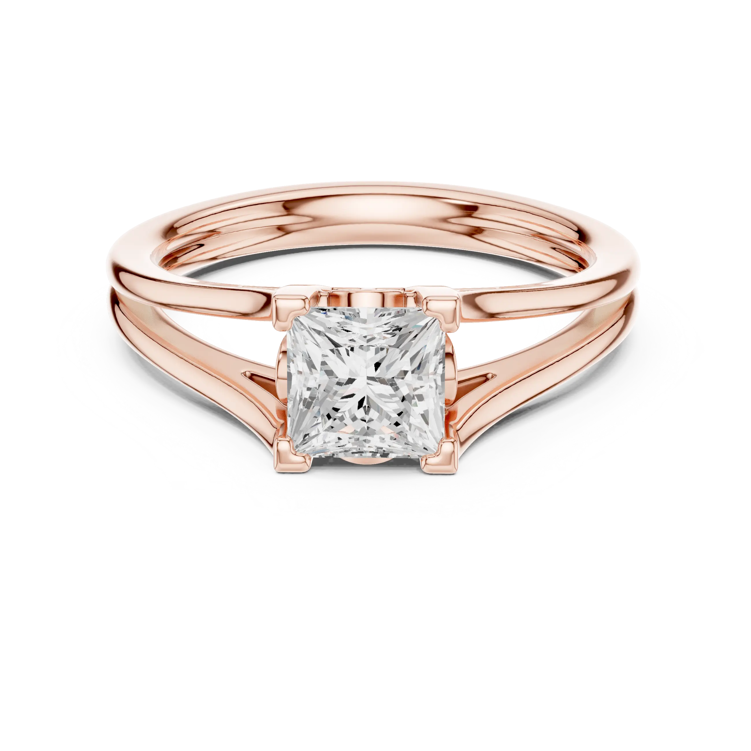 14K Rose Gold Princess Cut Split-Shank Solitaire Diamond Engagement Ring