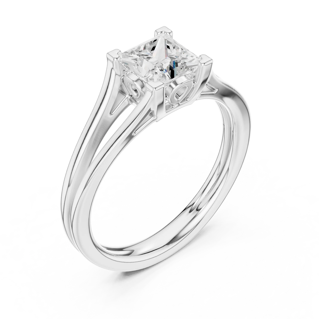 14K Rose Gold Princess Cut Split-Shank Solitaire Diamond Engagement Ring