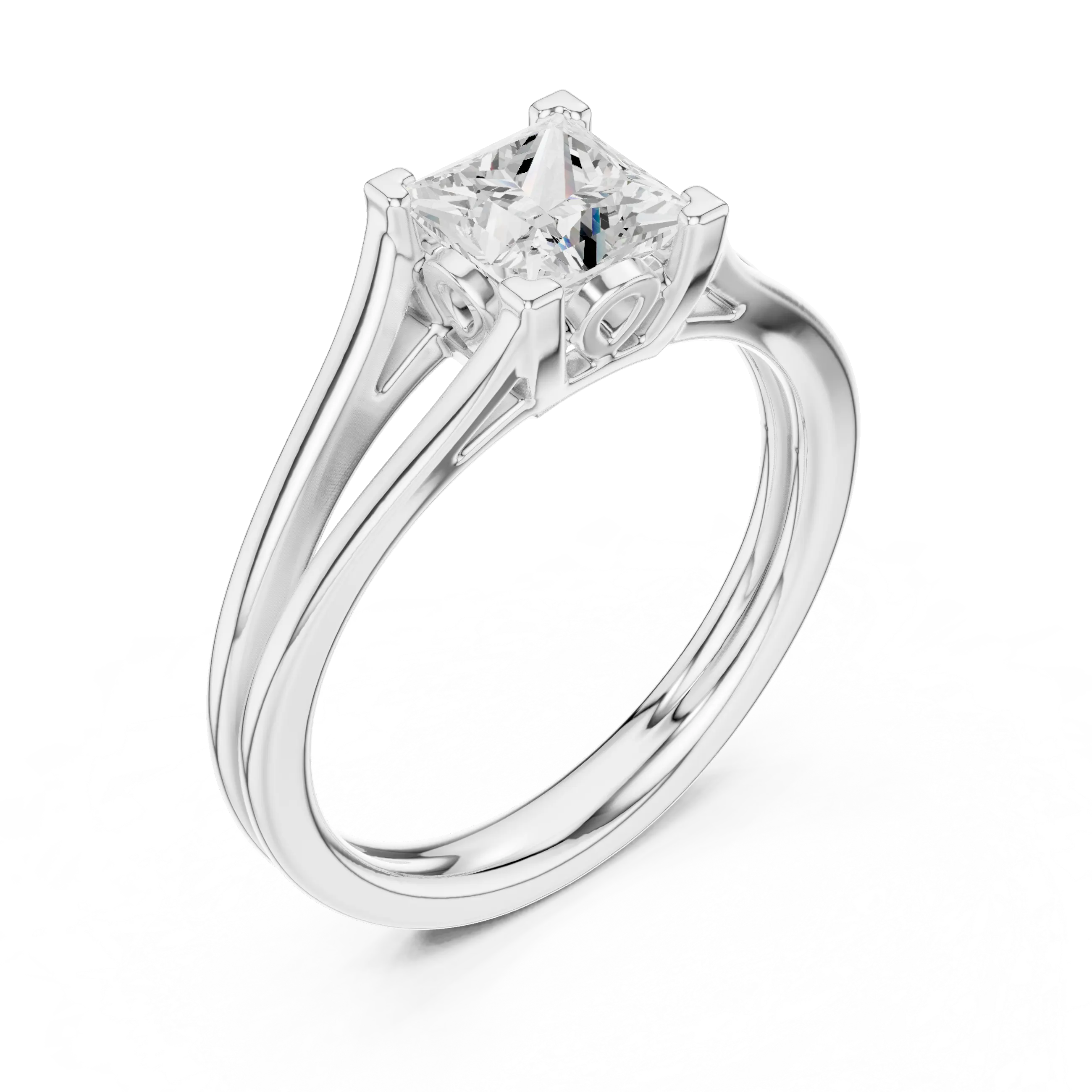 14K Rose Gold Princess Cut Split-Shank Solitaire Diamond Engagement Ring