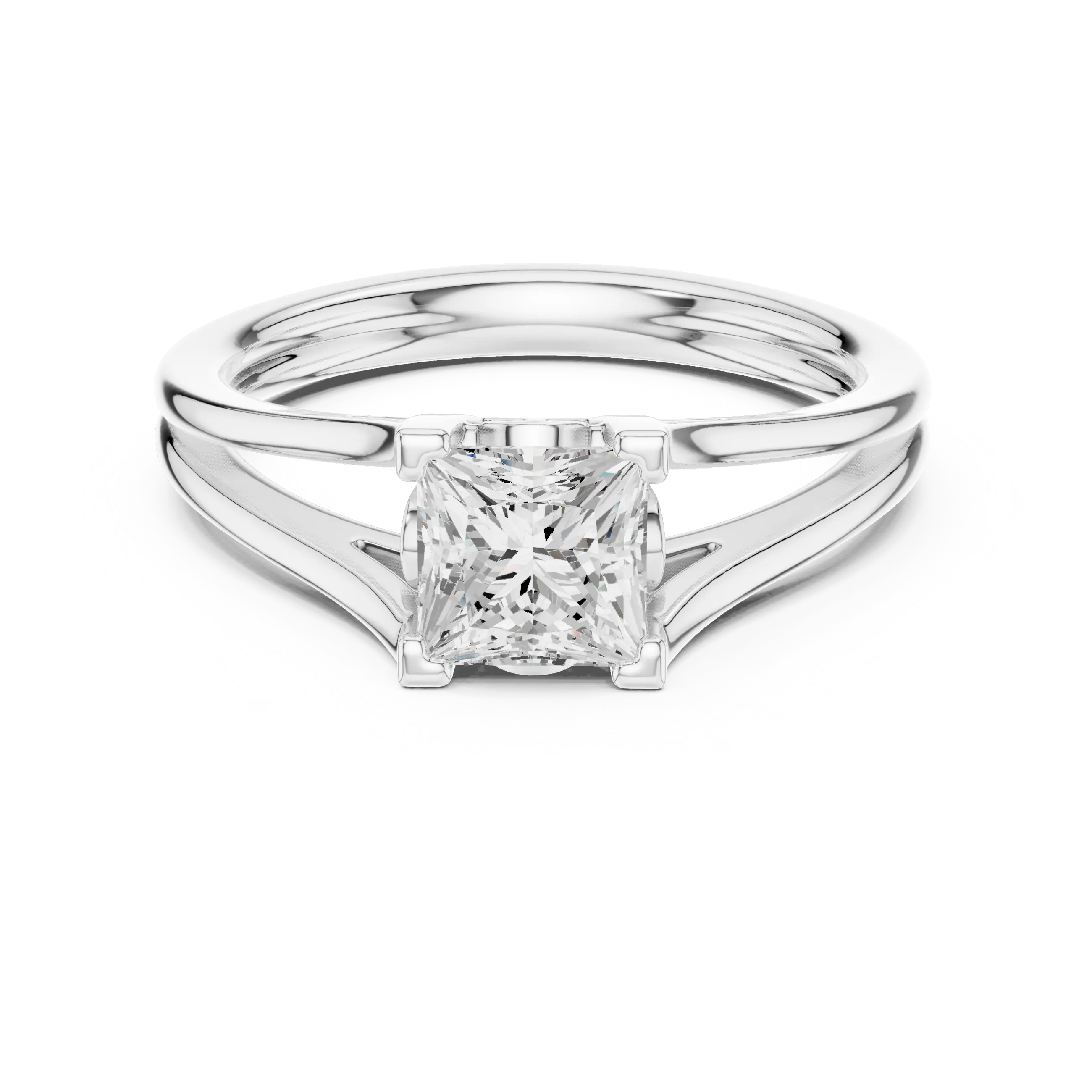 14K Rose Gold Princess Cut Split-Shank Solitaire Diamond Engagement Ring