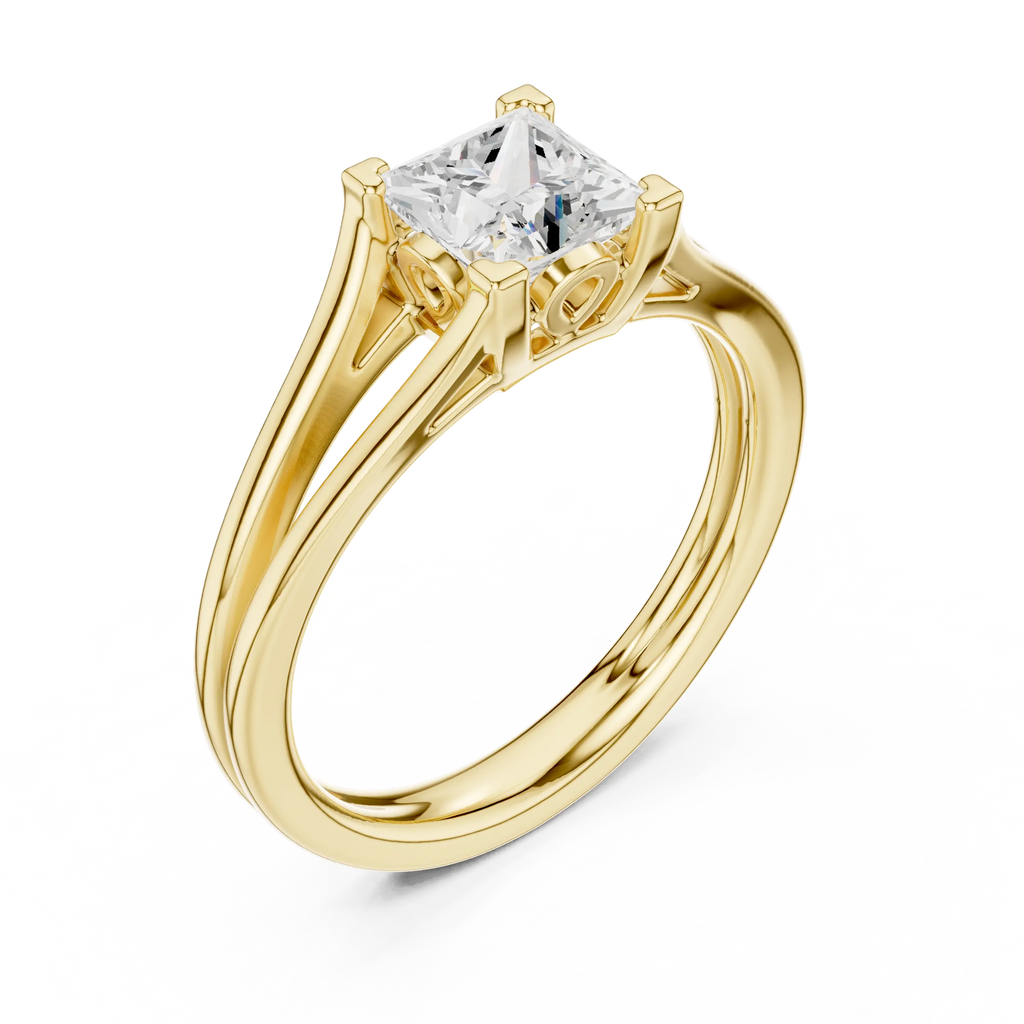14K Rose Gold Princess Cut Split-Shank Solitaire Diamond Engagement Ring