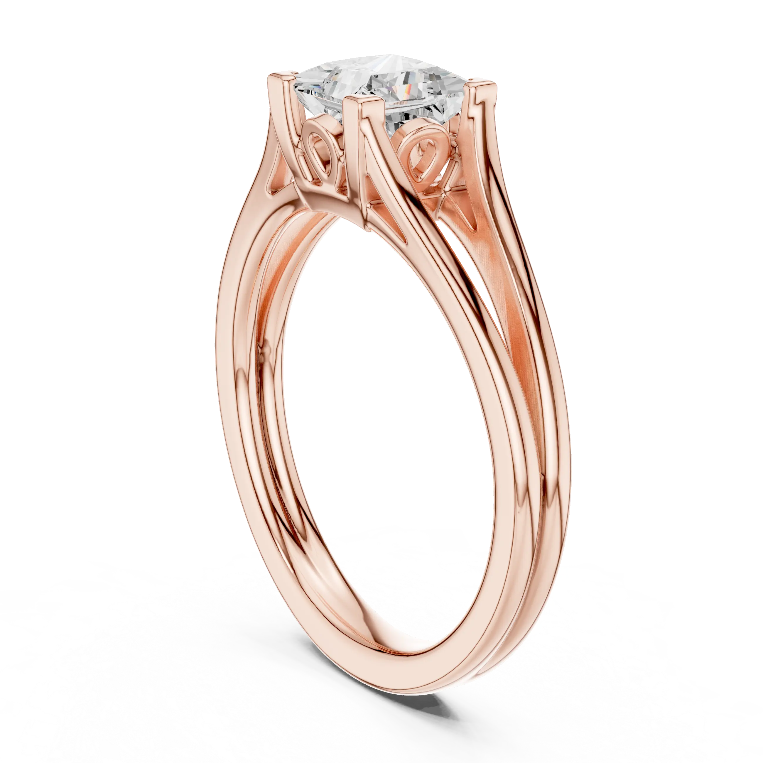 Princess Cut Handcrafted Architectural White Gold Bridal Ring