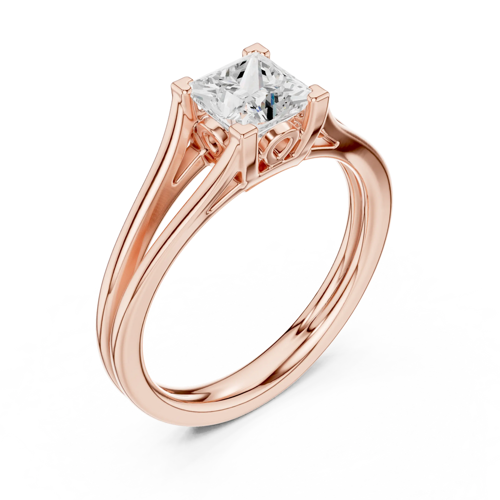 Princess Cut Handcrafted Architectural White Gold Bridal Ring