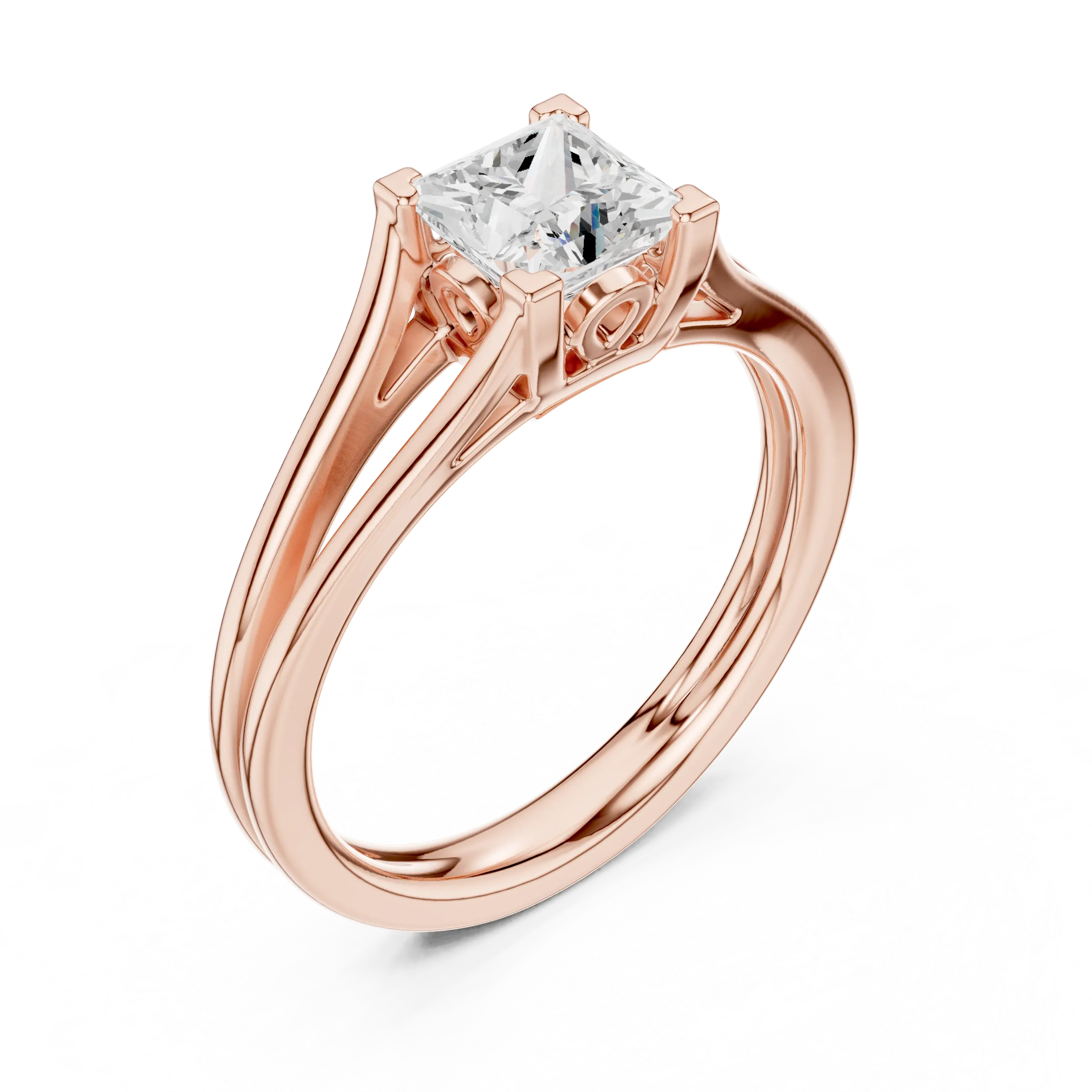 Princess Cut Handcrafted Architectural White Gold Bridal Ring