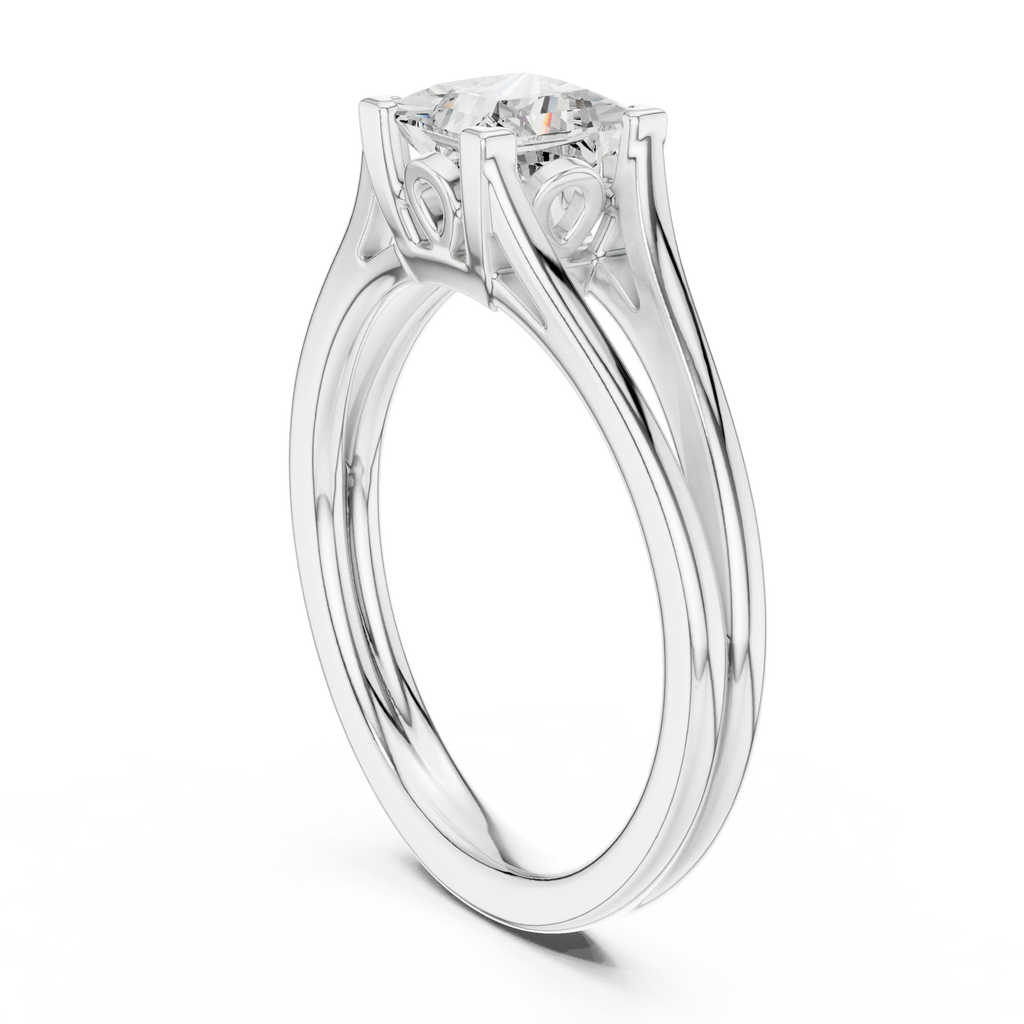 Princess Cut Handcrafted Architectural White Gold Bridal Ring
