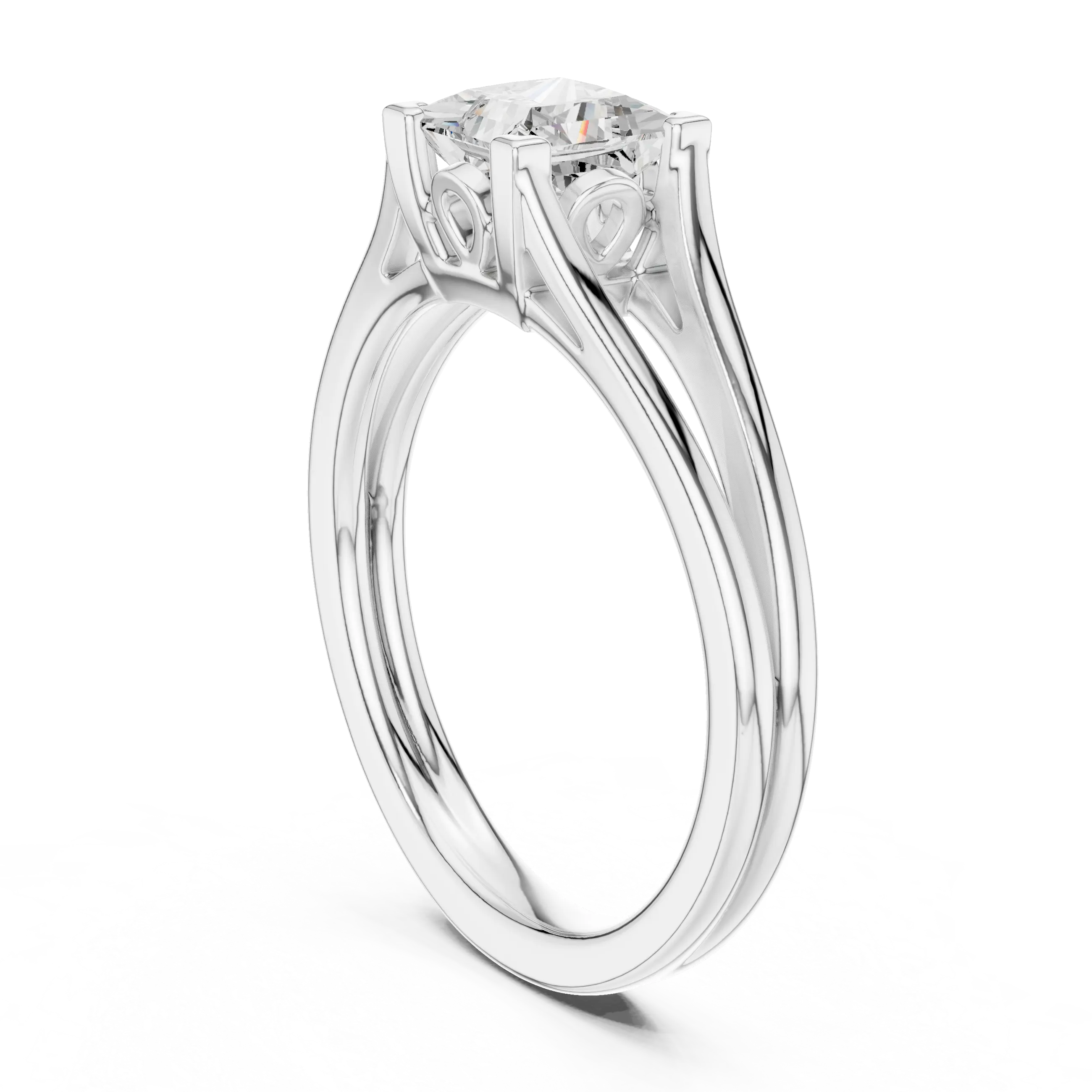 Princess Cut Handcrafted Architectural White Gold Bridal Ring