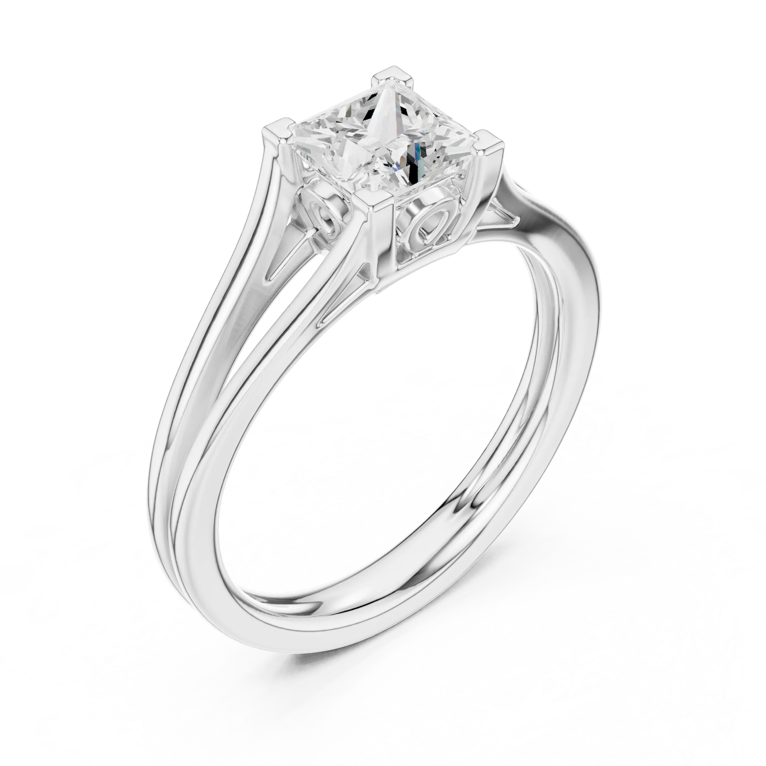 Princess Cut Handcrafted Architectural White Gold Bridal Ring