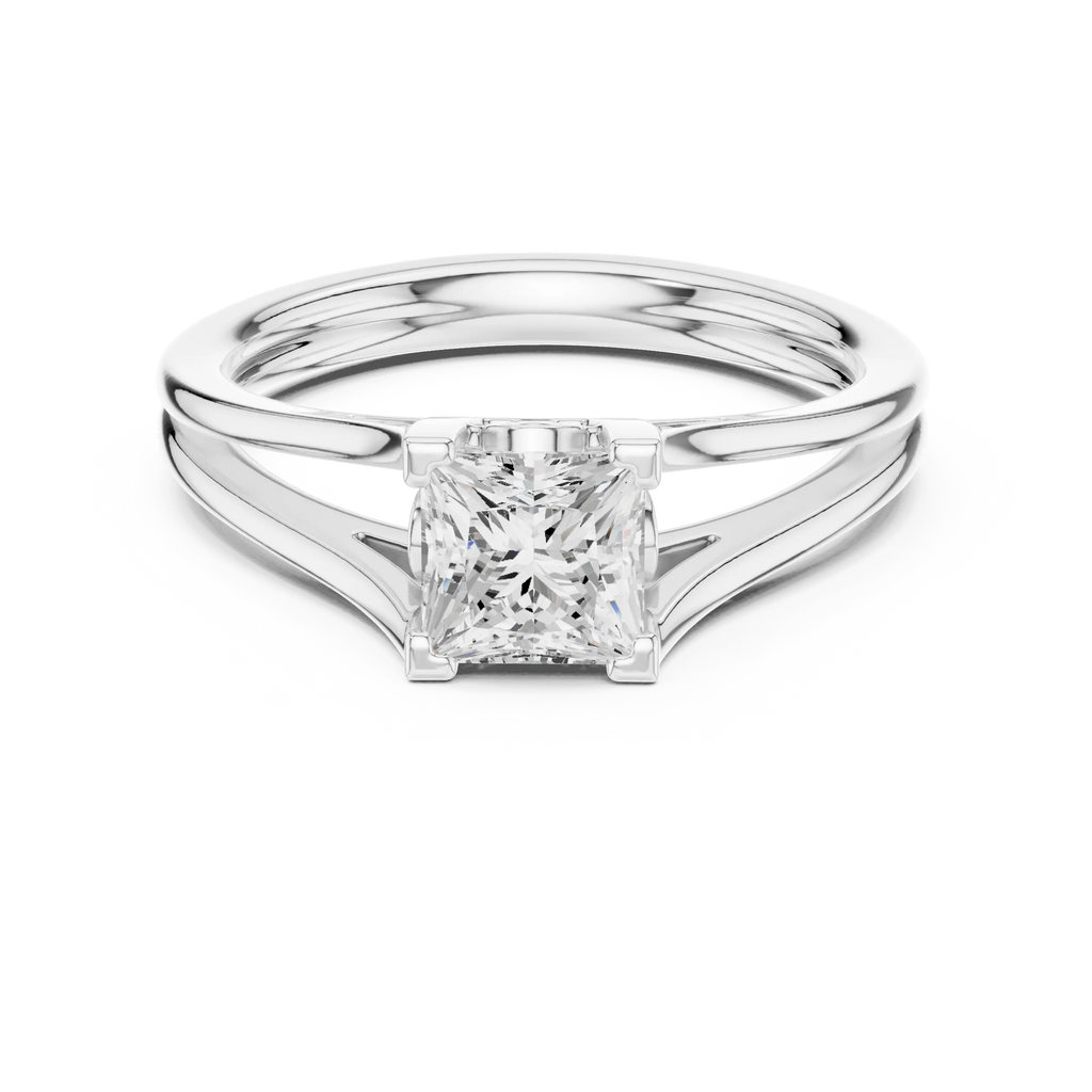 Princess Cut Handcrafted Architectural White Gold Bridal Ring