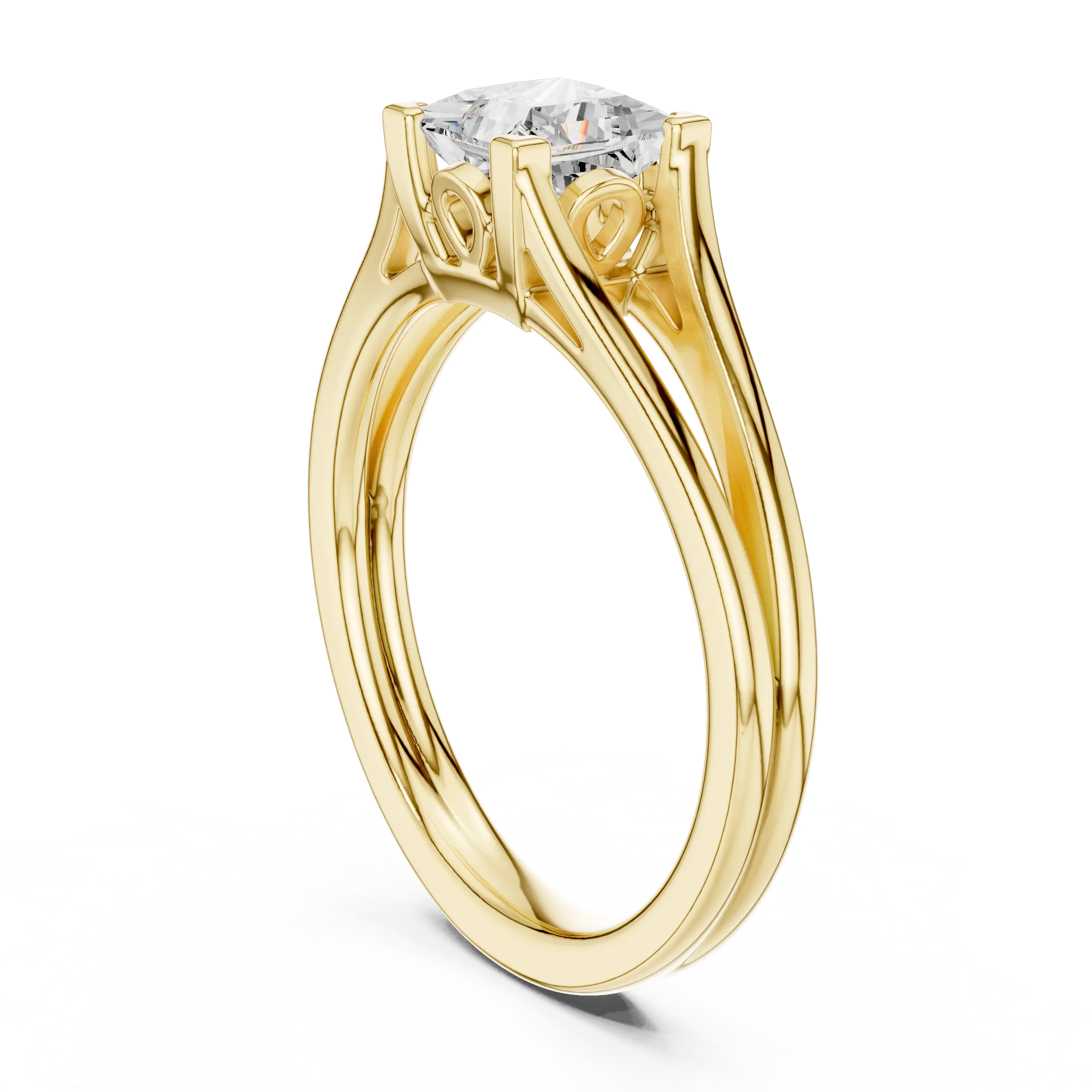 Princess Cut Handcrafted Architectural White Gold Bridal Ring