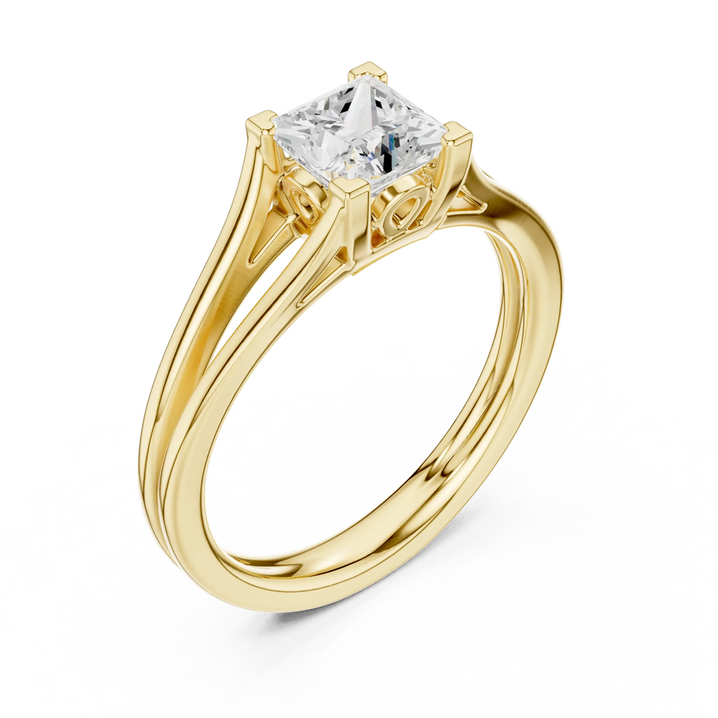 Princess Cut Handcrafted Architectural White Gold Bridal Ring