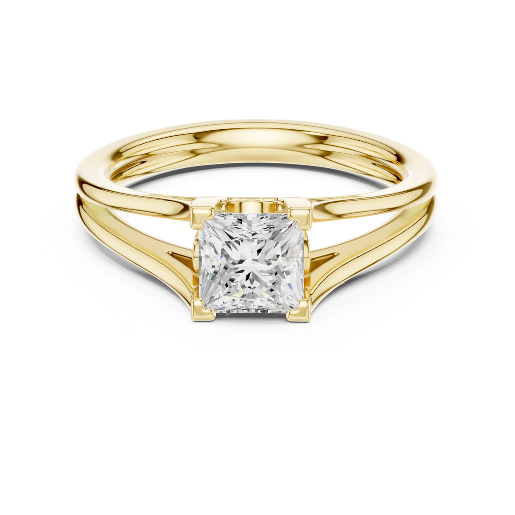 Princess Cut Handcrafted Architectural White Gold Bridal Ring