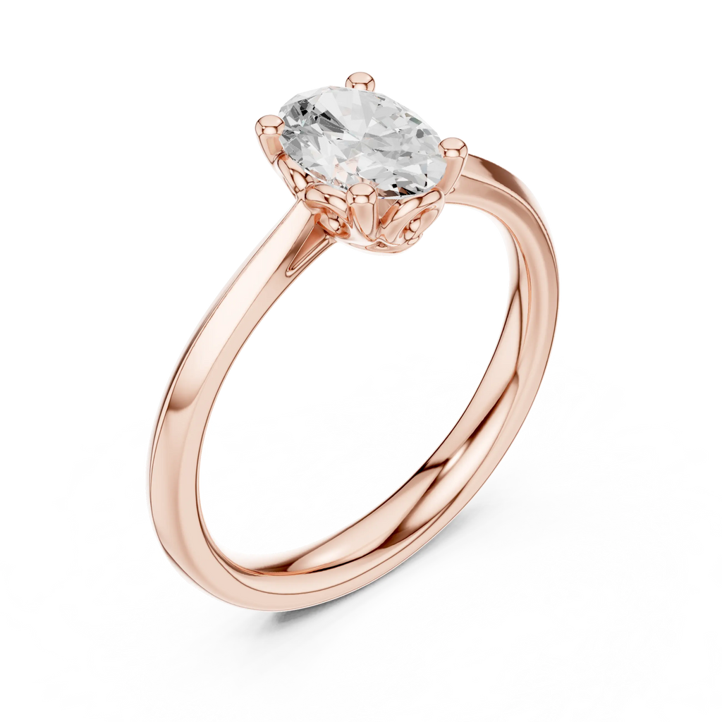 18K Yellow Gold Oval Brilliant Diamond Handcrafted Engagement Ring