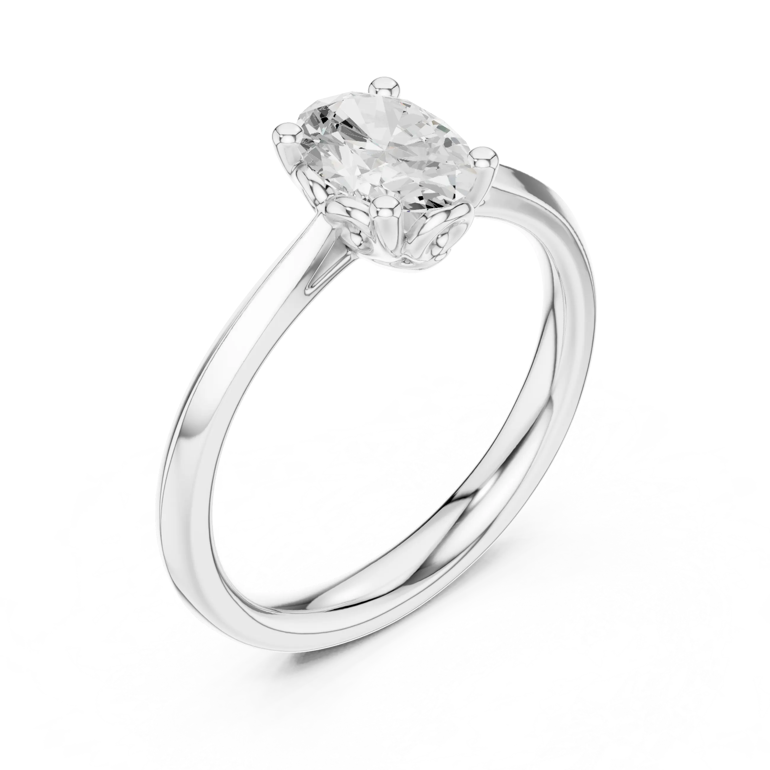 18K Yellow Gold Oval Brilliant Diamond Handcrafted Engagement Ring