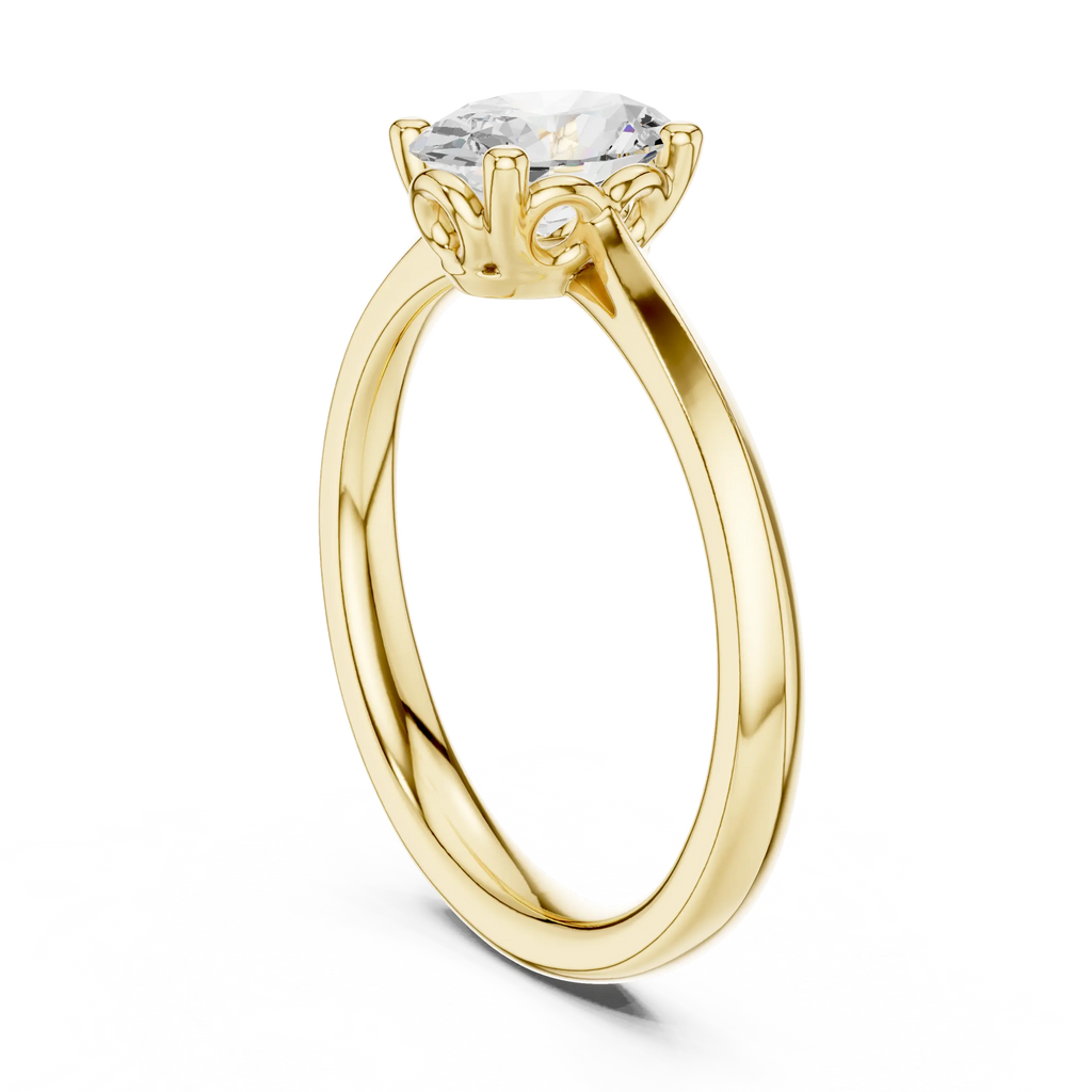 18K Yellow Gold Oval Brilliant Diamond Handcrafted Engagement Ring
