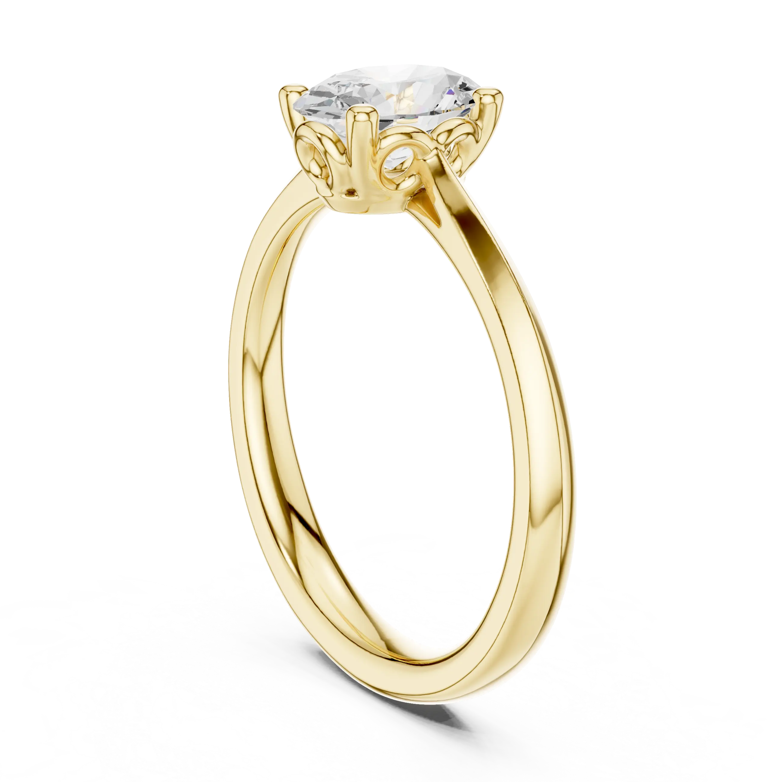 18K Yellow Gold Oval Brilliant Diamond Handcrafted Engagement Ring