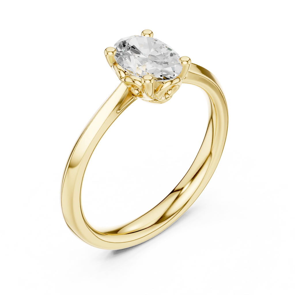 18K Yellow Gold Oval Brilliant Diamond Handcrafted Engagement Ring