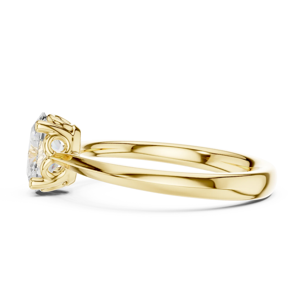 18K Yellow Gold Oval Brilliant Diamond Handcrafted Engagement Ring